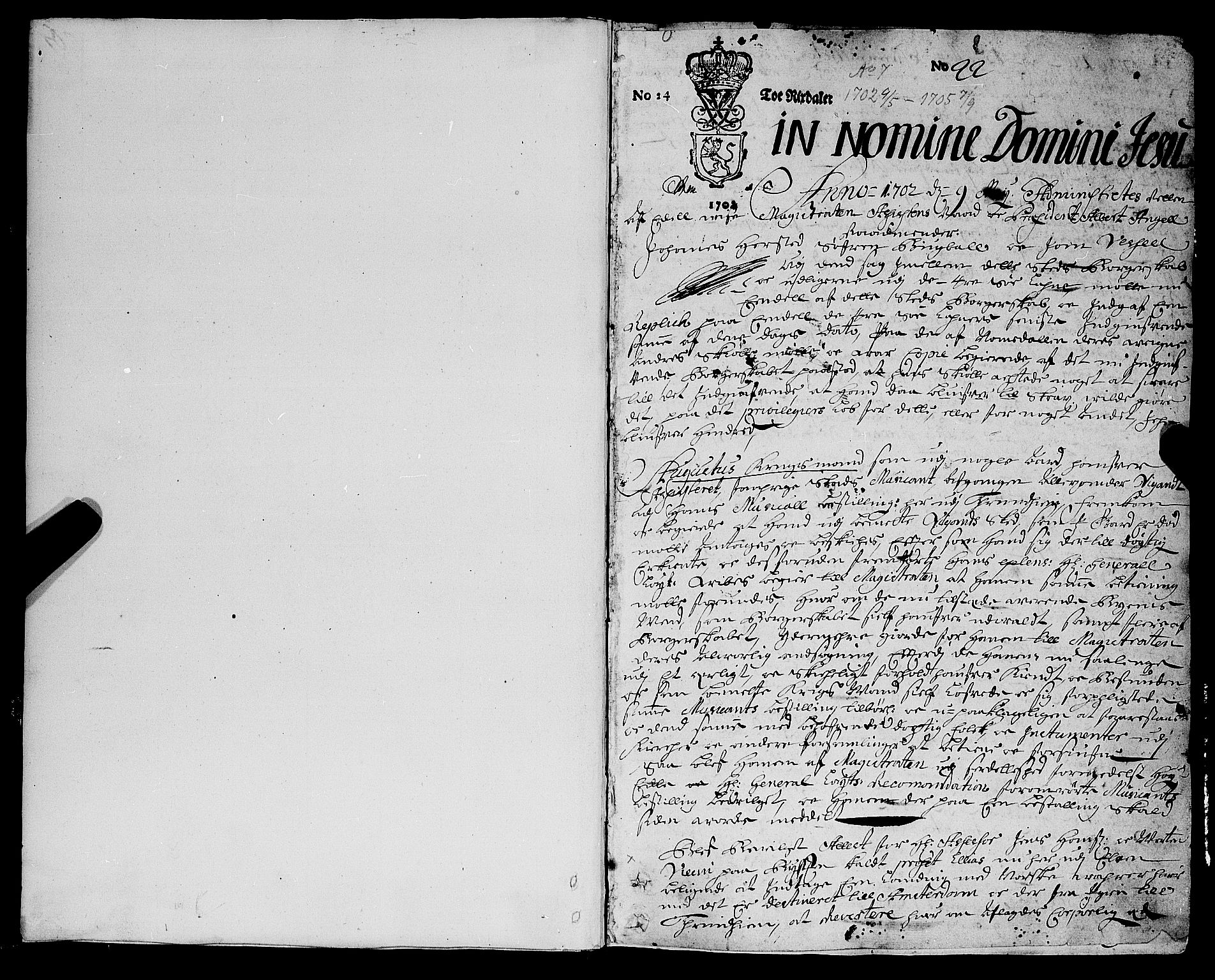 Trondheim magistrat, SAT/A-4372/A/Aa/L0007: Rådstueprotokoller, 1702-1705, p. 1
