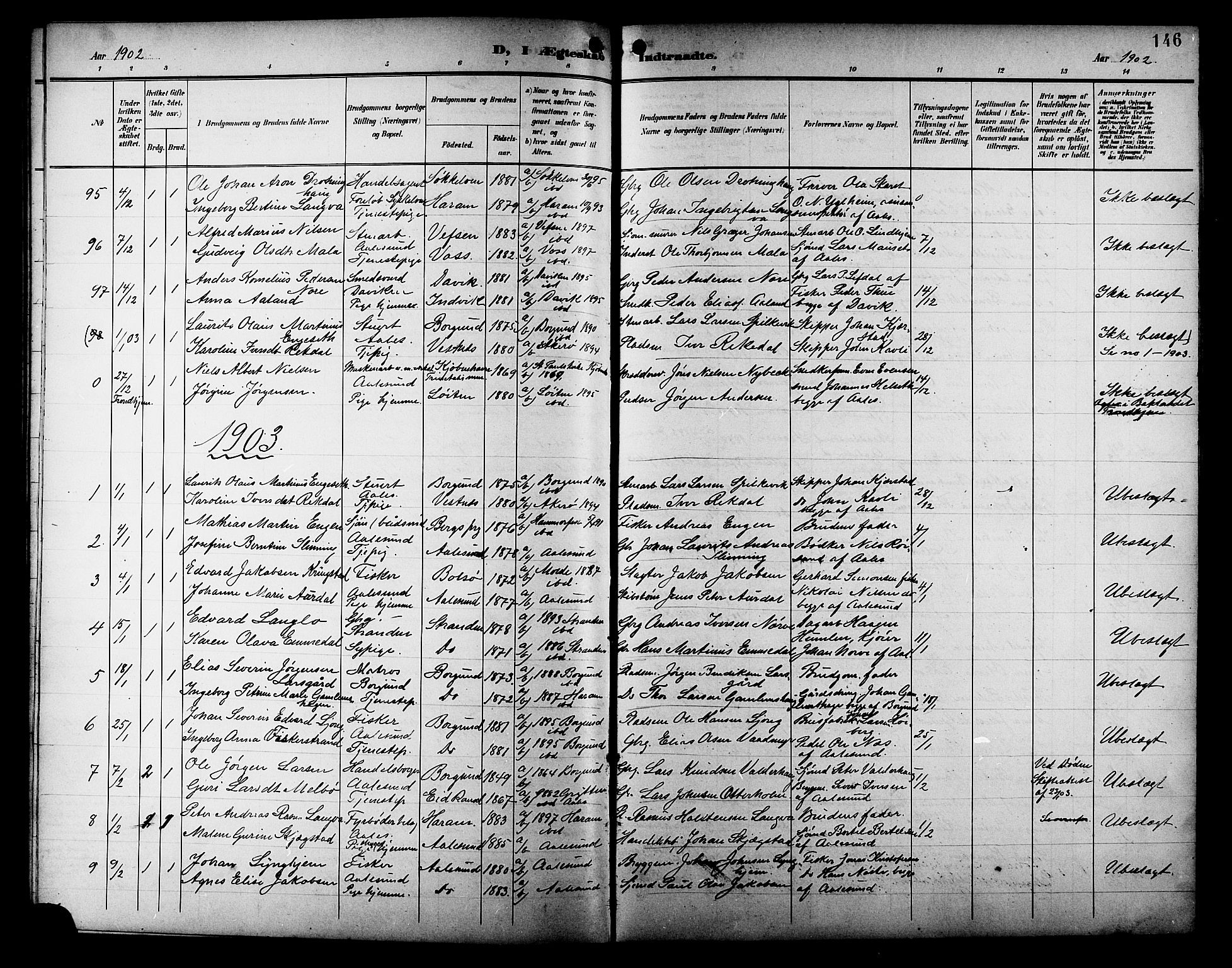 Ministerialprotokoller, klokkerbøker og fødselsregistre - Møre og Romsdal, AV/SAT-A-1454/529/L0469: Parish register (copy) no. 529C06, 1898-1906, p. 146