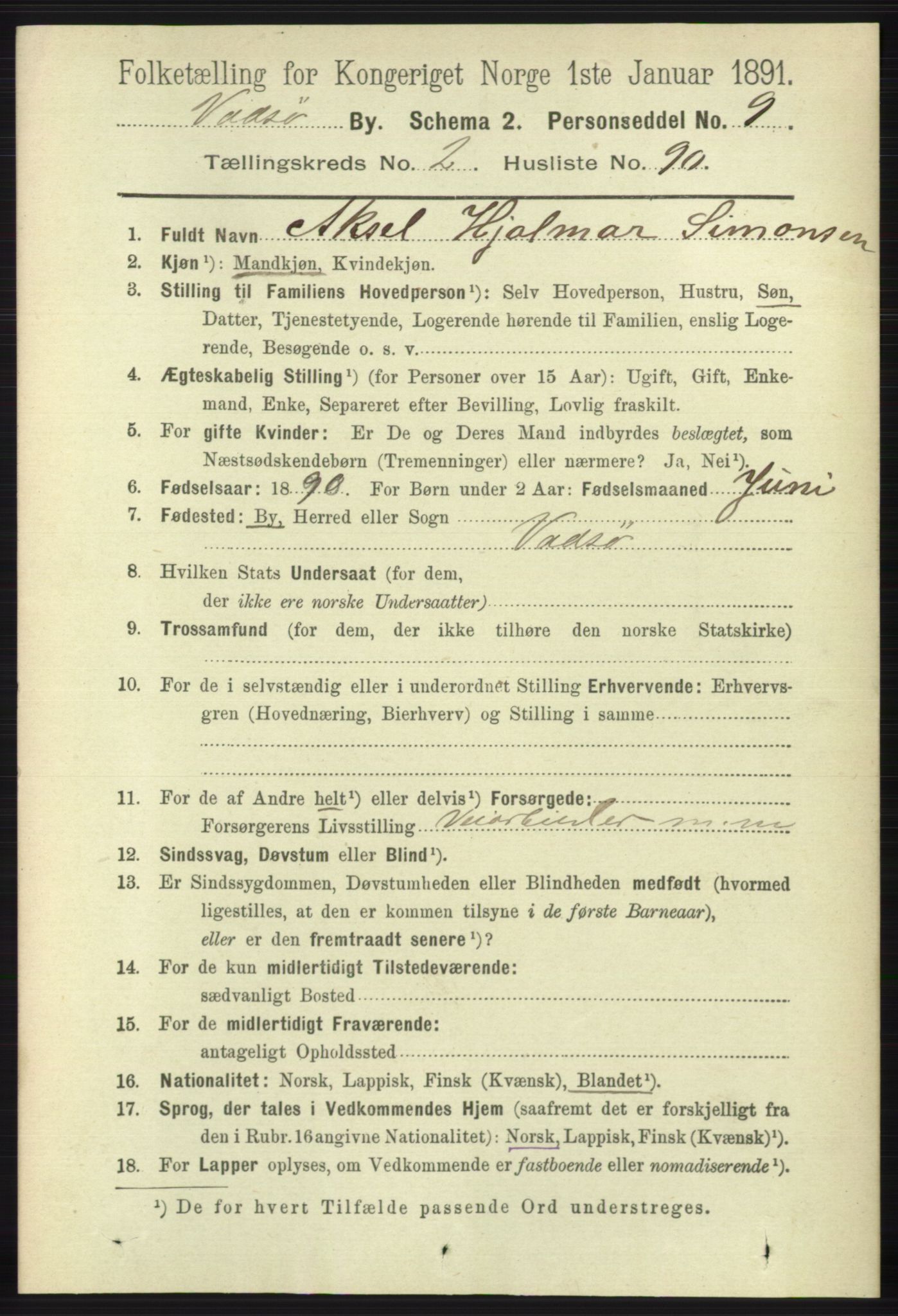 RA, 1891 census for 2003 Vadsø, 1891, p. 1566