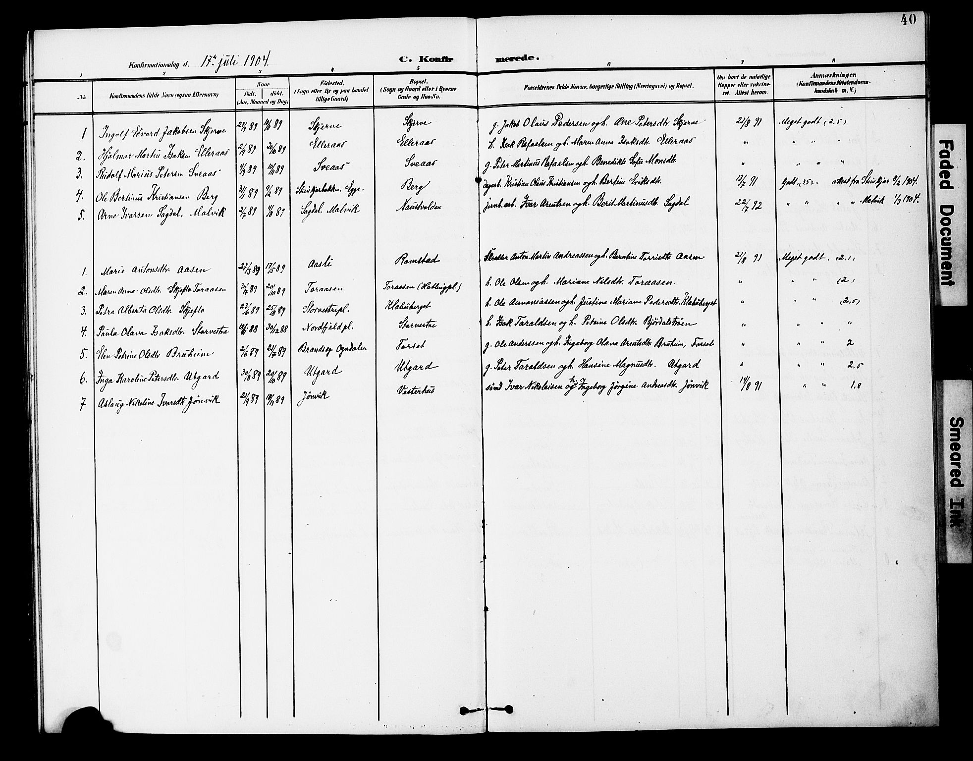 Ministerialprotokoller, klokkerbøker og fødselsregistre - Nord-Trøndelag, SAT/A-1458/746/L0452: Parish register (official) no. 746A09, 1900-1908, p. 40
