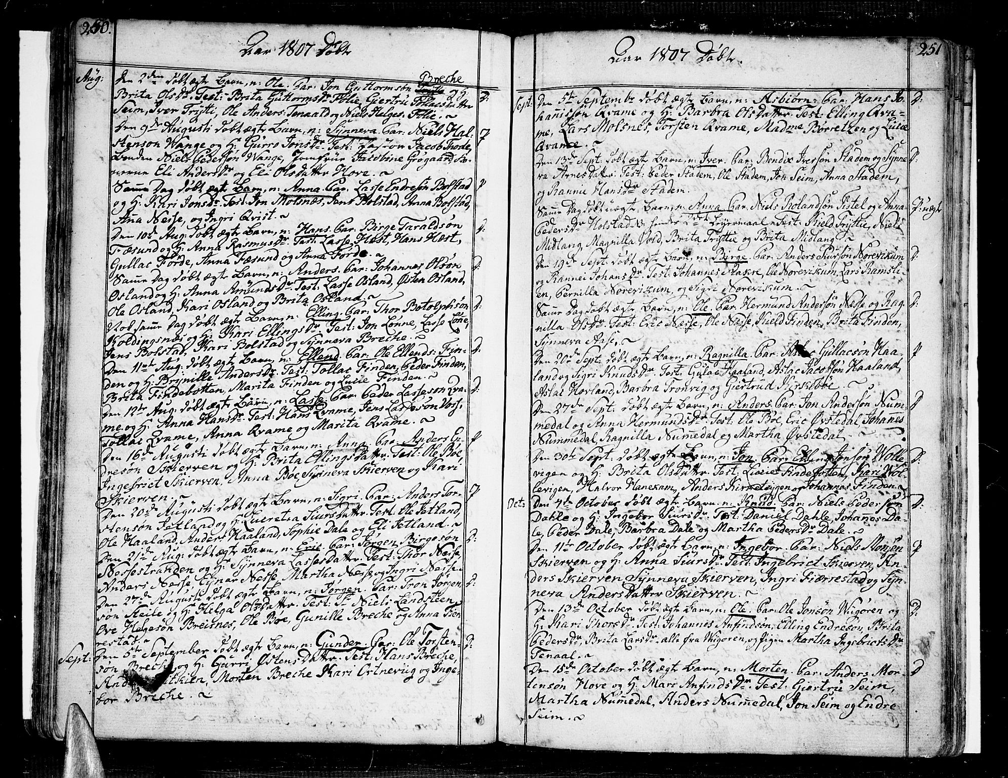 Vik sokneprestembete, SAB/A-81501: Parish register (official) no. A 5, 1787-1820, p. 250-251