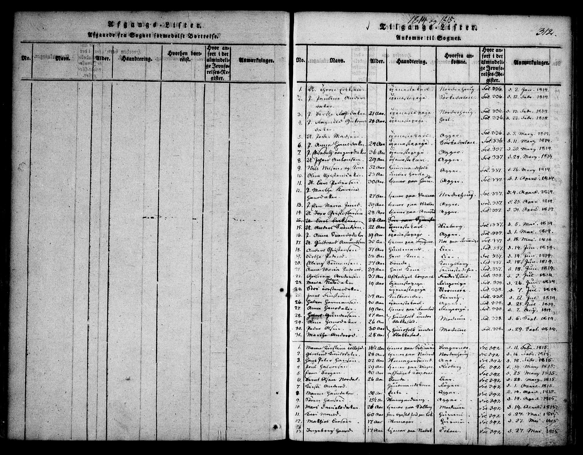 Asker prestekontor Kirkebøker, SAO/A-10256a/F/Fa/L0006: Parish register (official) no. I 6, 1814-1824, p. 312