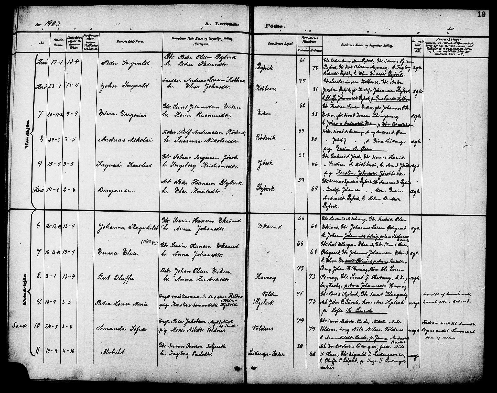 Ministerialprotokoller, klokkerbøker og fødselsregistre - Møre og Romsdal, AV/SAT-A-1454/508/L0098: Parish register (copy) no. 508C02, 1898-1916, p. 19