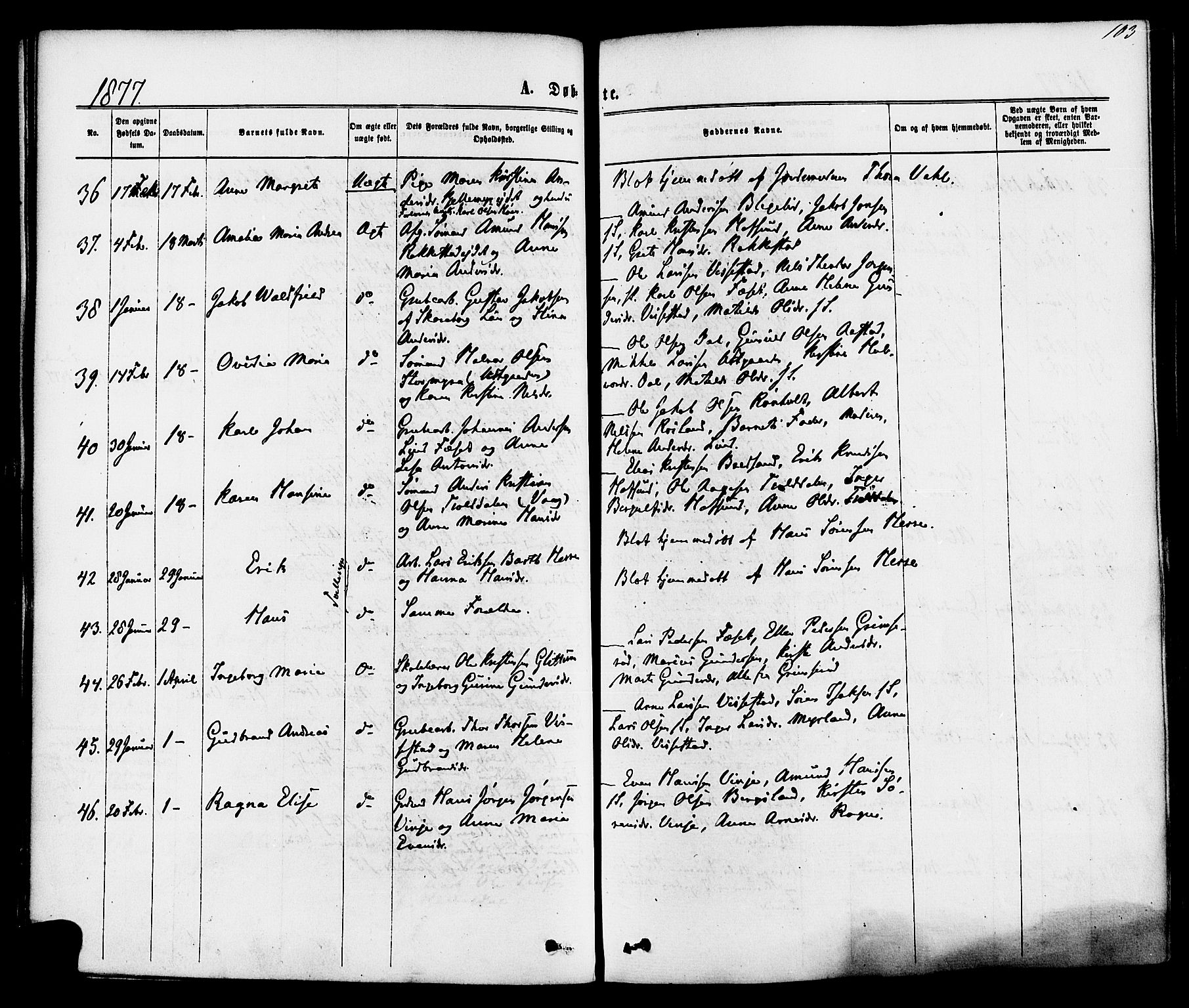 Bamble kirkebøker, SAKO/A-253/F/Fa/L0006: Parish register (official) no. I 6, 1869-1877, p. 103