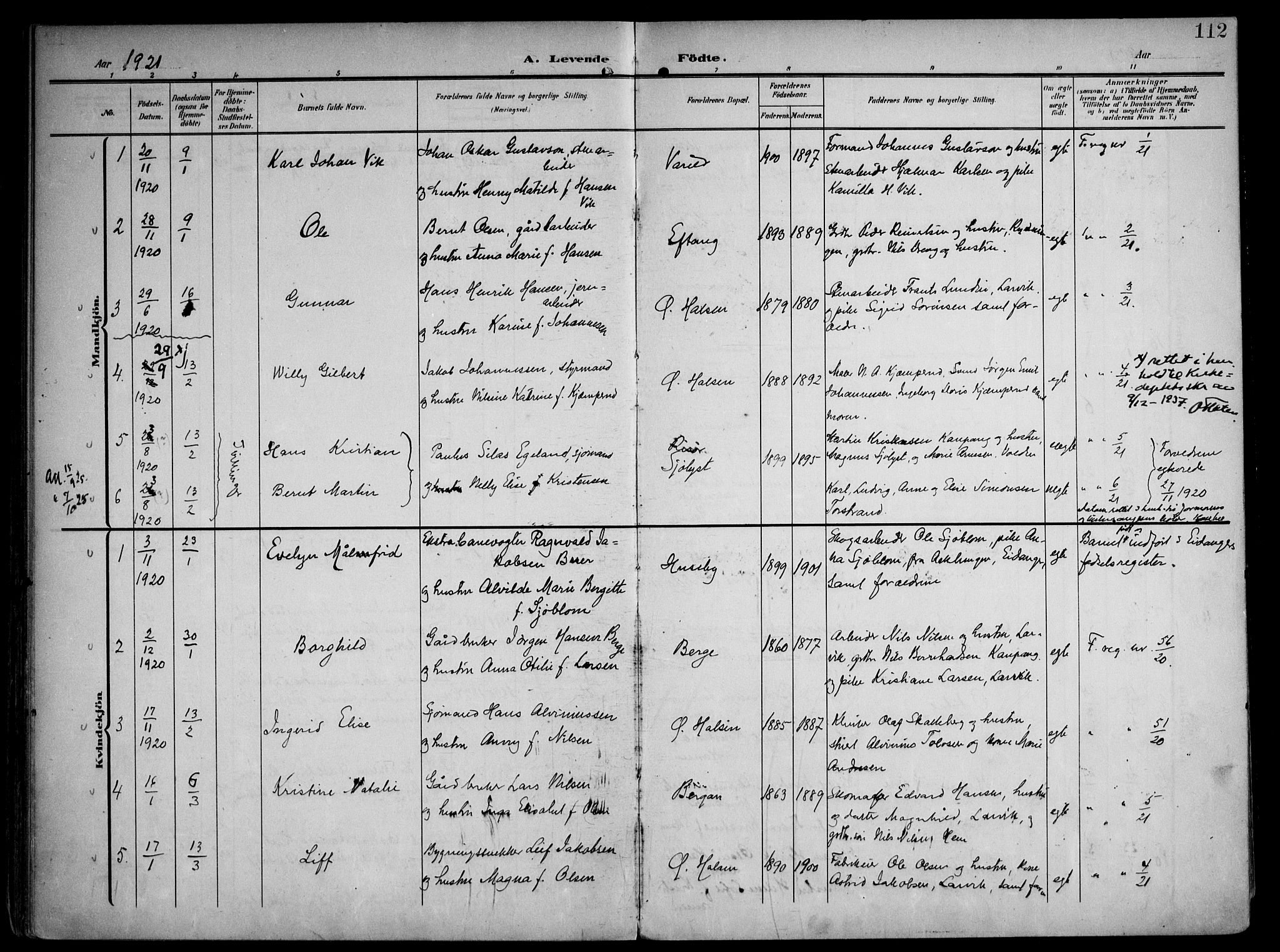 Tjølling kirkebøker, AV/SAKO-A-60/F/Fa/L0010: Parish register (official) no. 10, 1906-1923, p. 112