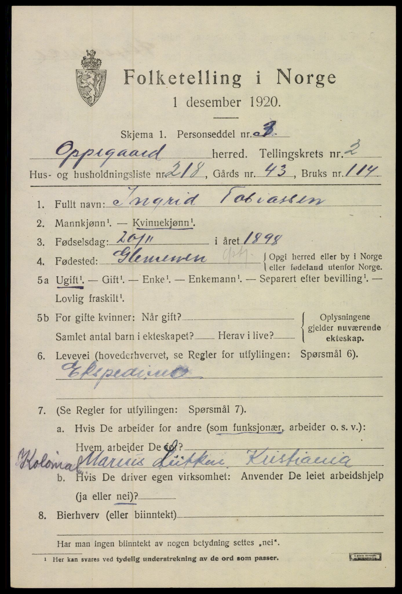 SAO, 1920 census for Oppegård, 1920, p. 4677