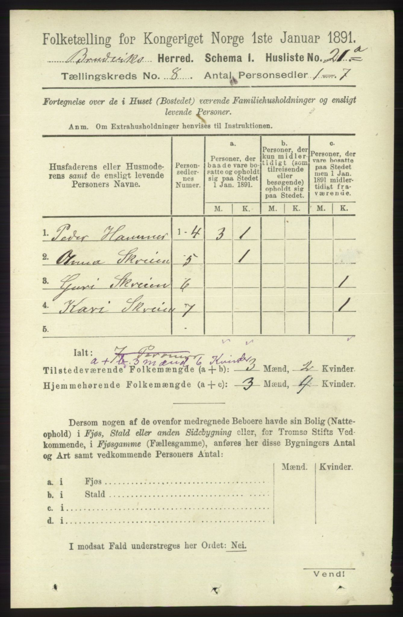 RA, 1891 census for 1251 Bruvik, 1891, p. 2880