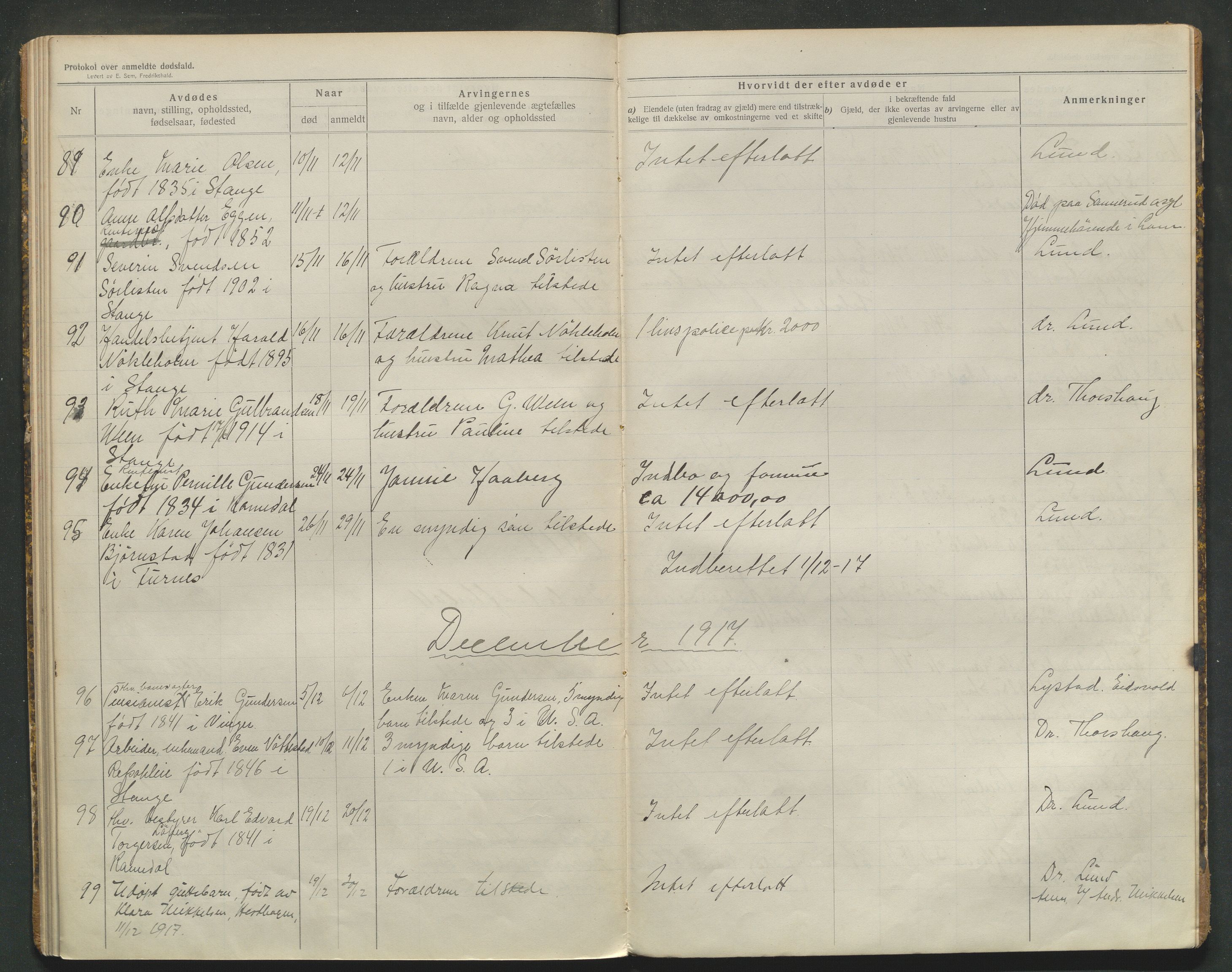 Stange lensmannskontor, SAH/LHS-020/H/Ha/Haa/L0001/0002: Dødsfallsprotokoller / Dødsfallsprotokoll, 1914-1918