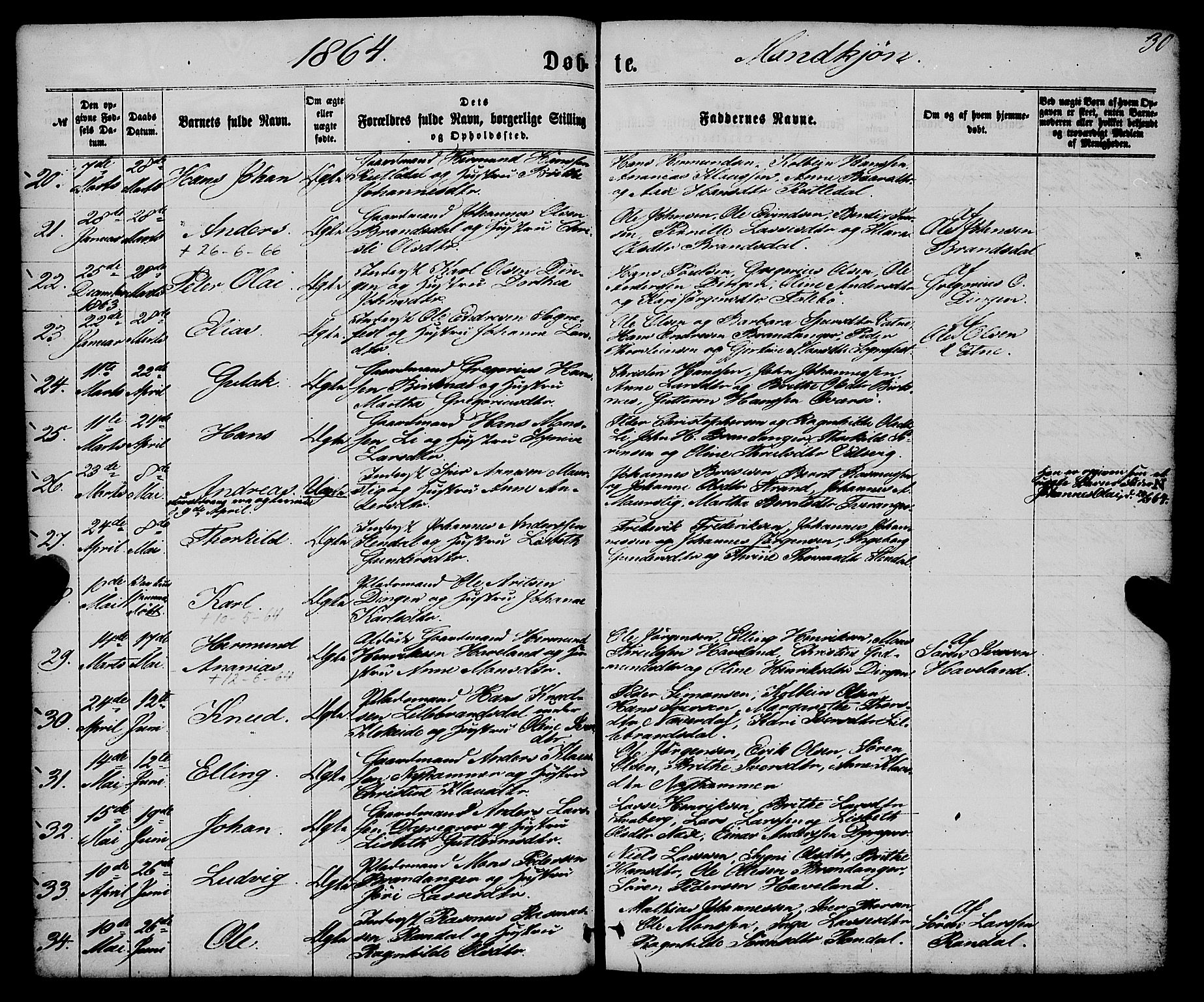 Gulen sokneprestembete, SAB/A-80201/H/Haa/Haaa/L0022: Parish register (official) no. A 22, 1859-1869, p. 30