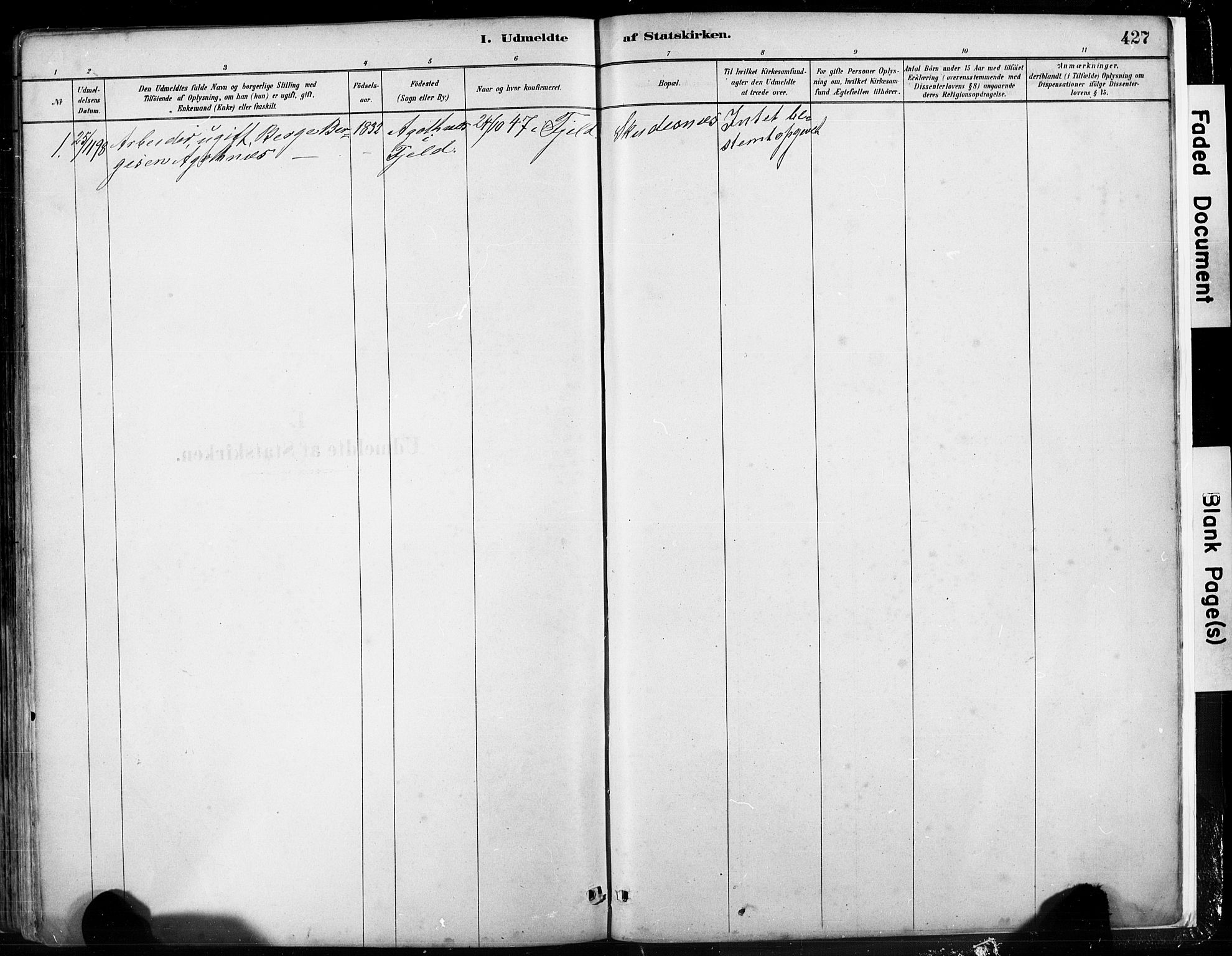 Fjell sokneprestembete, SAB/A-75301/H/Hab: Parish register (copy) no. A 4, 1880-1899, p. 427