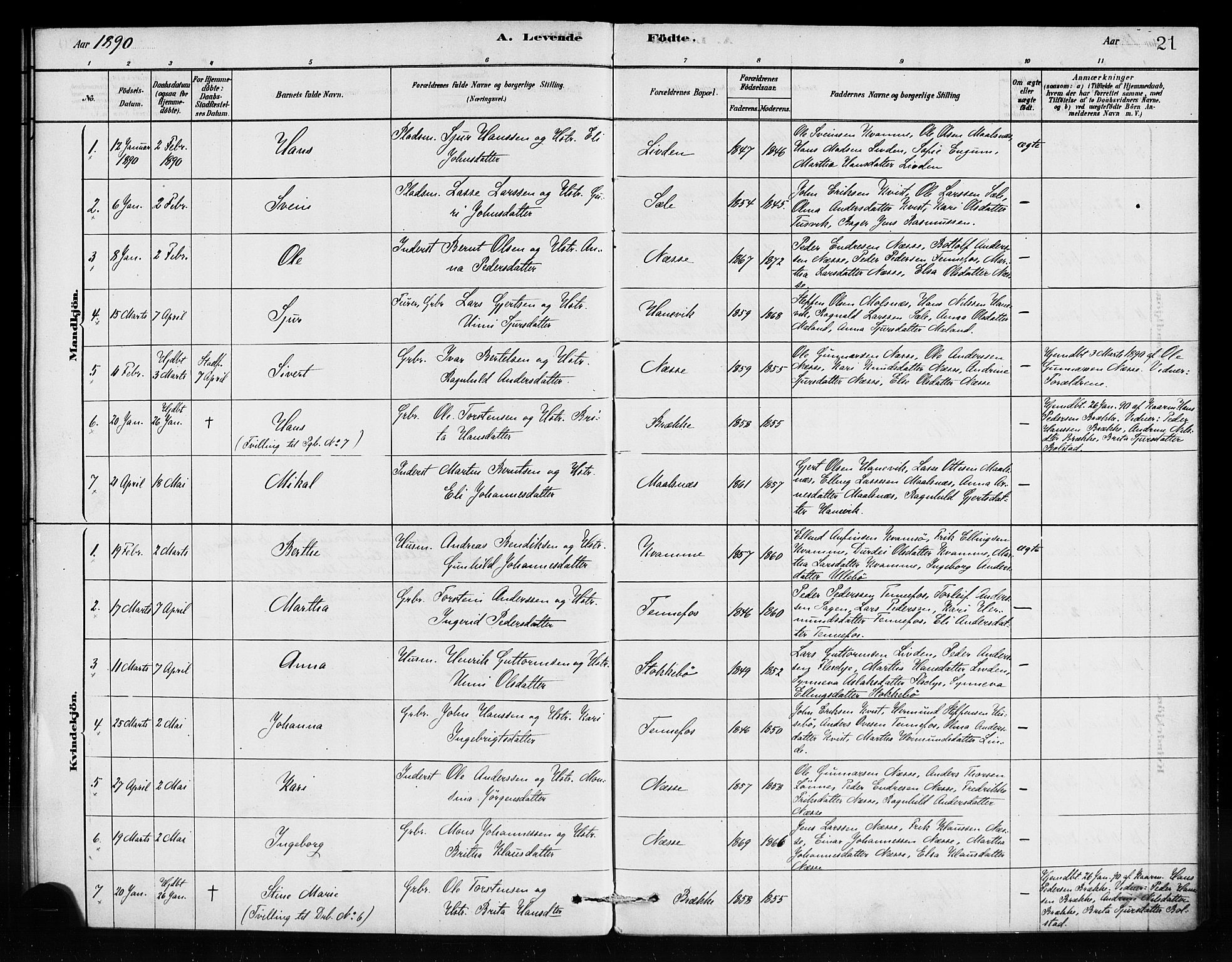 Vik sokneprestembete, AV/SAB-A-81501/H/Haa/Haad/L0001: Parish register (official) no. D 1, 1878-1890, p. 21