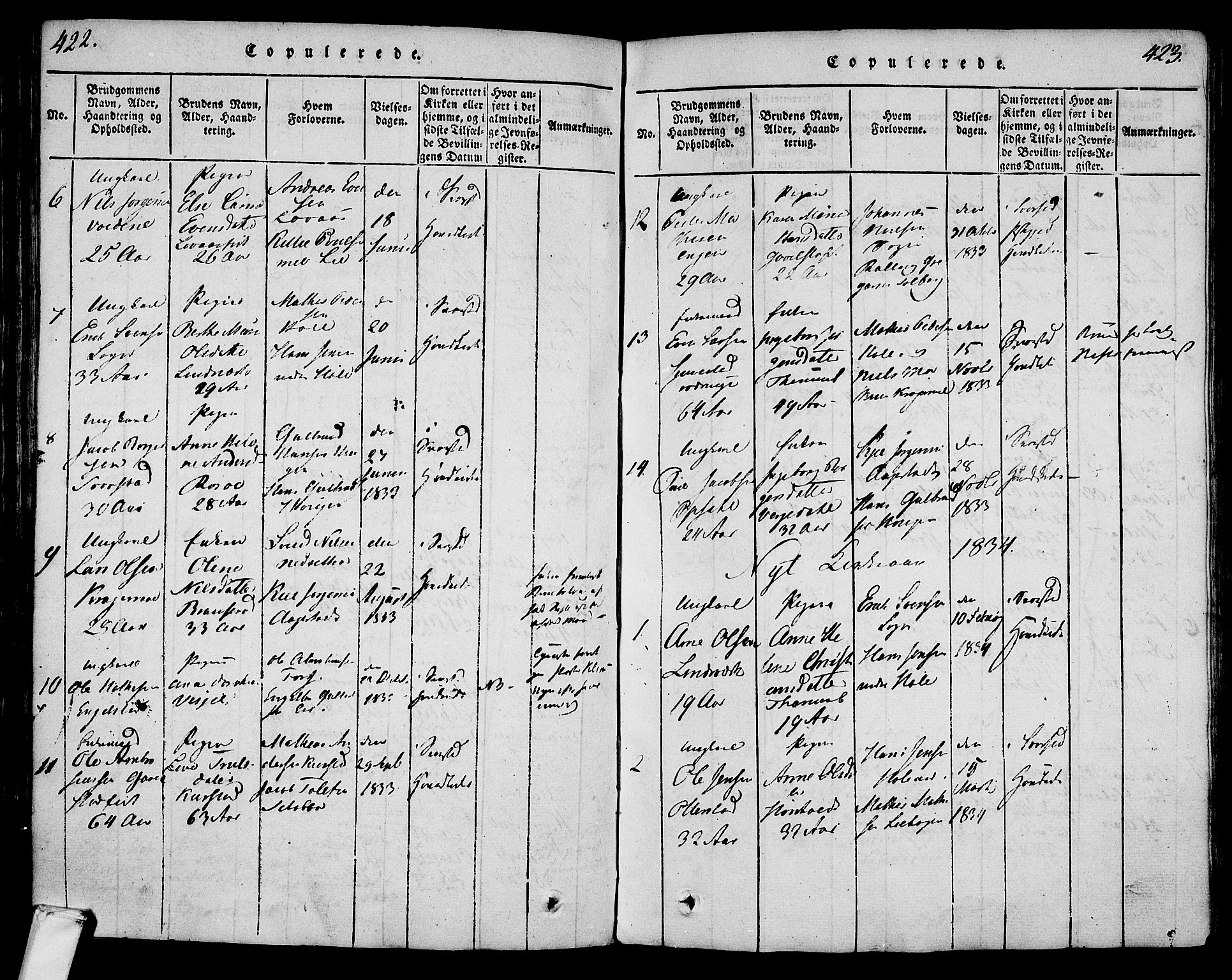 Lardal kirkebøker, AV/SAKO-A-350/F/Fa/L0005: Parish register (official) no. I 5, 1814-1835, p. 422-423