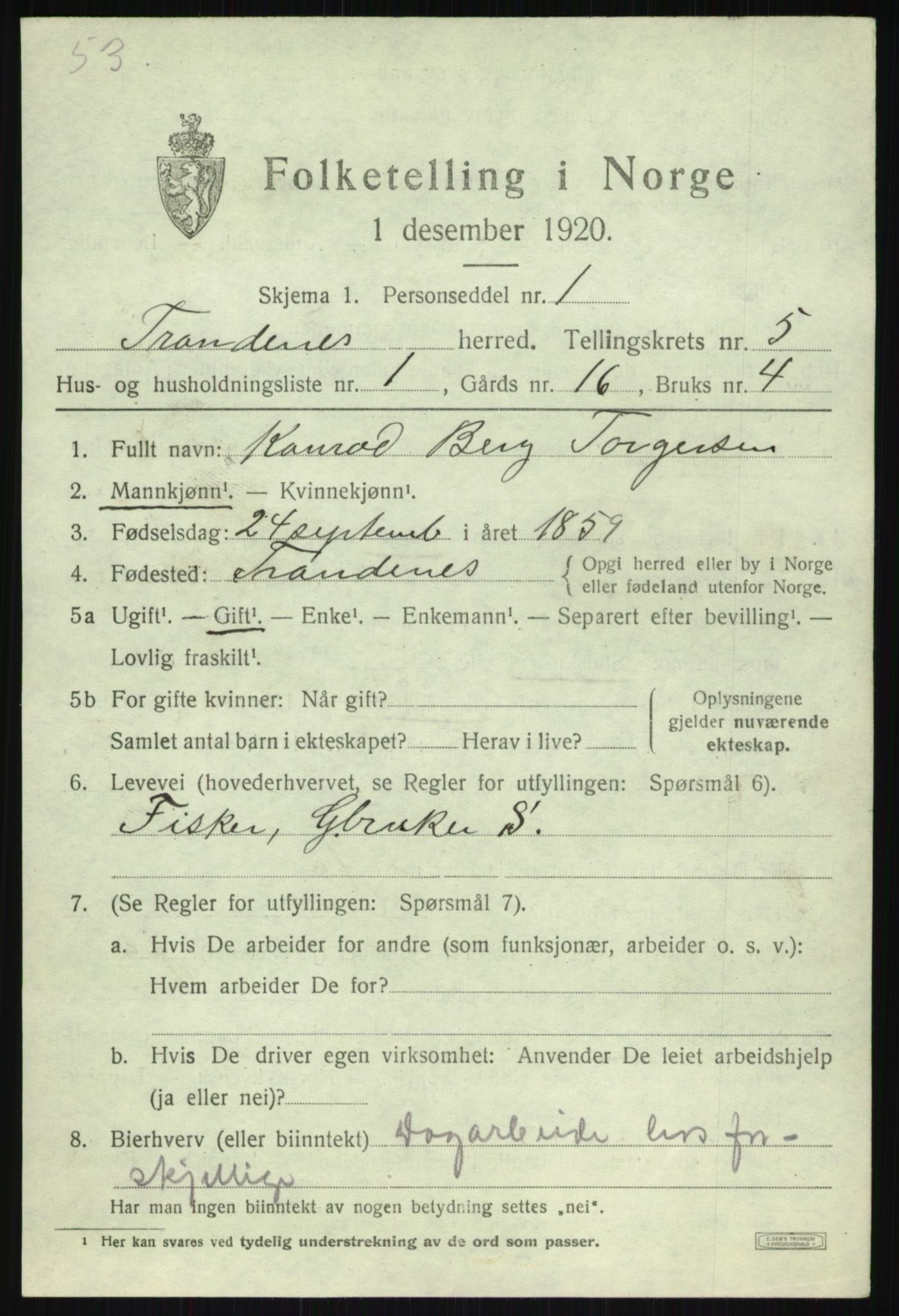 SATØ, 1920 census for Trondenes, 1920, p. 5287