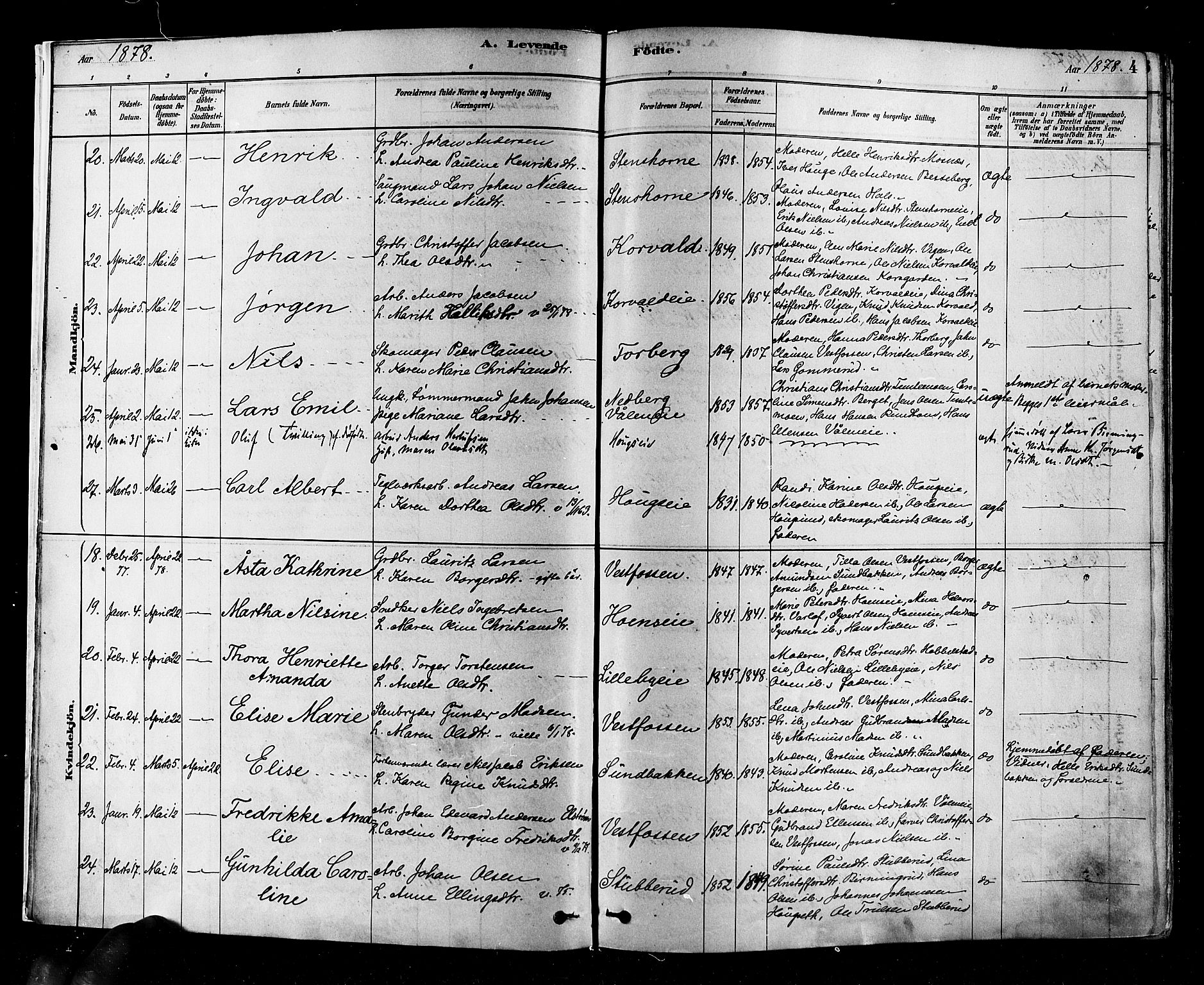 Eiker kirkebøker, SAKO/A-4/F/Fb/L0001: Parish register (official) no. II 1, 1878-1888, p. 4