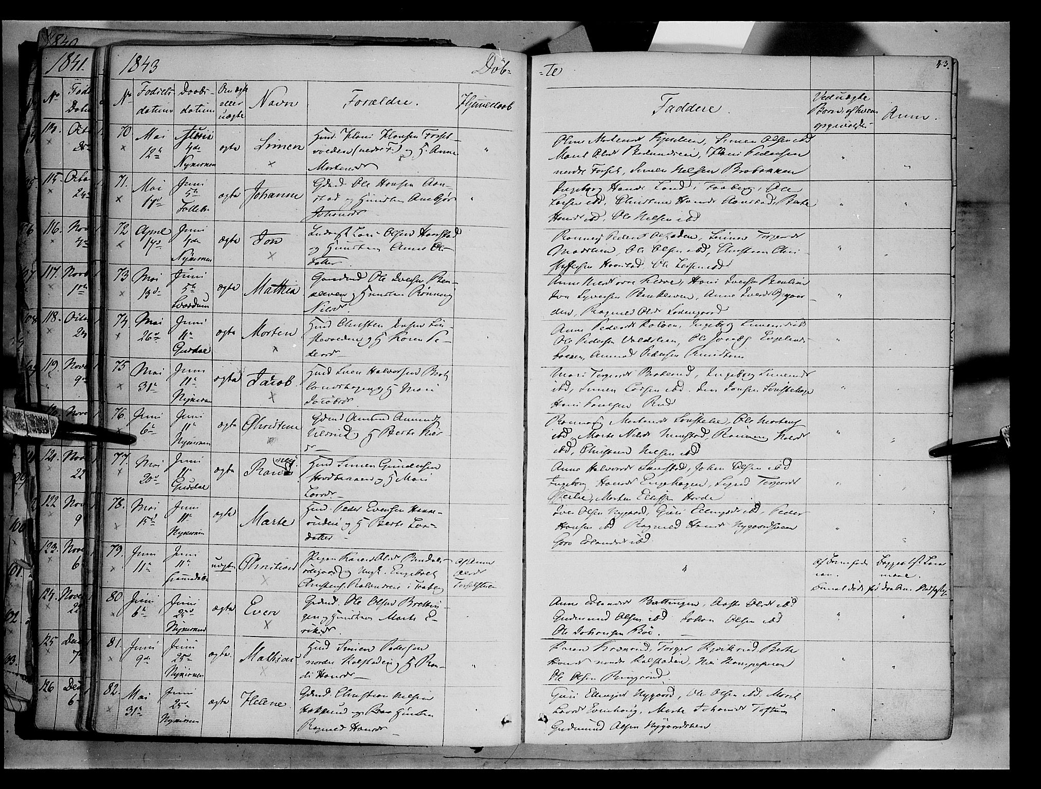 Gausdal prestekontor, SAH/PREST-090/H/Ha/Haa/L0007: Parish register (official) no. 7, 1840-1850, p. 43
