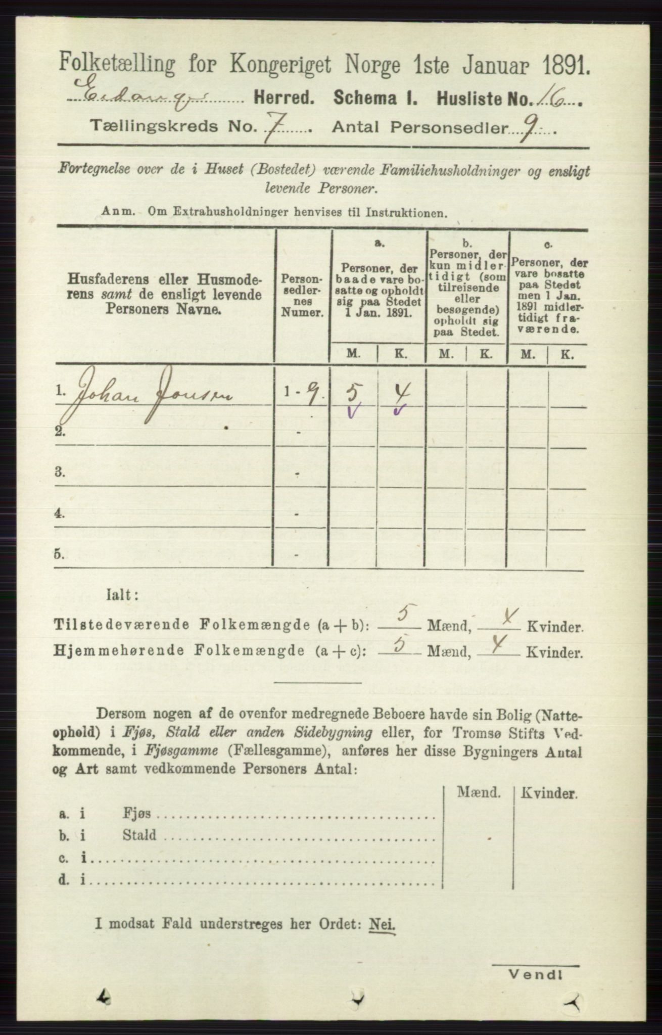 RA, 1891 census for 0813 Eidanger, 1891, p. 2742