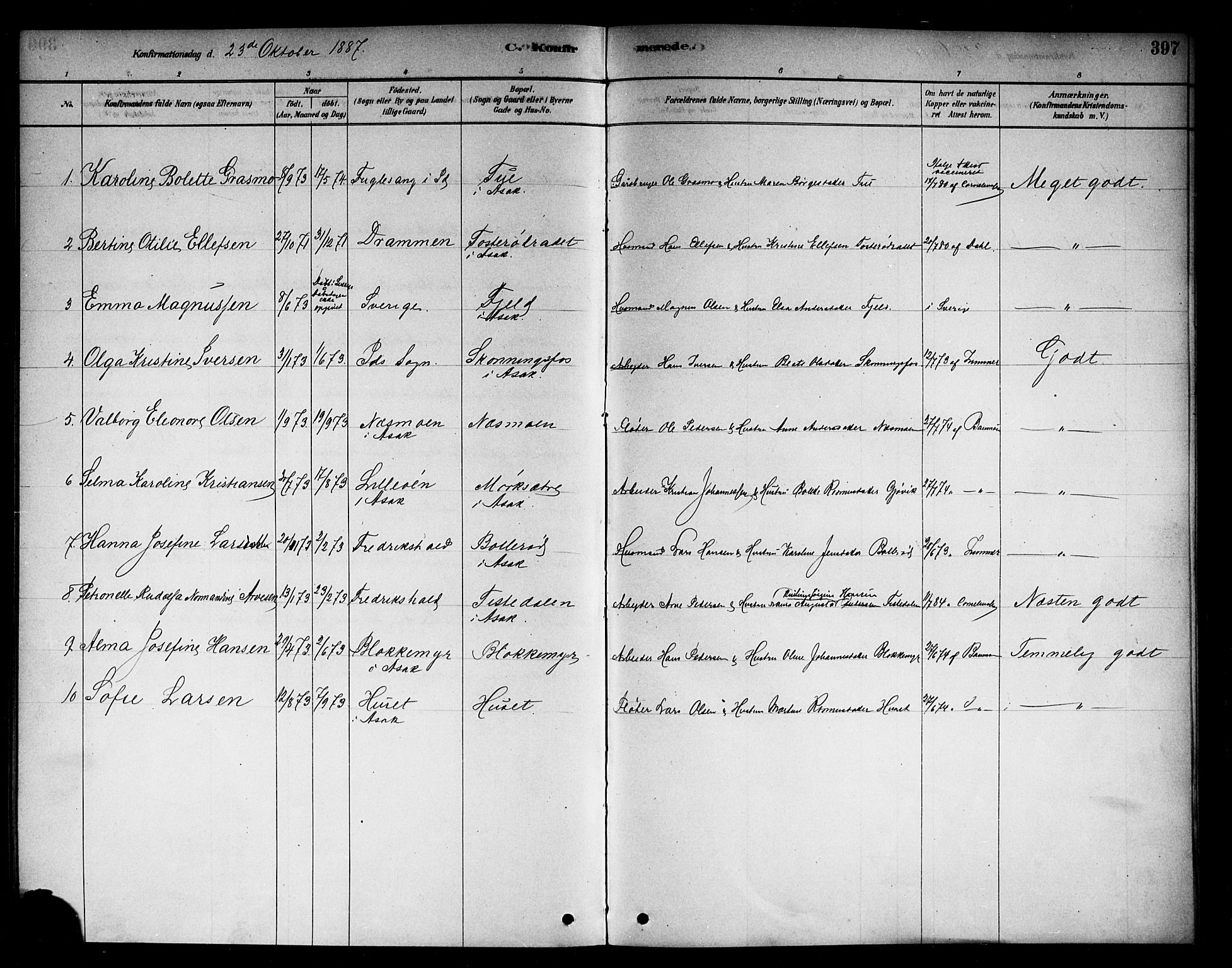 Berg prestekontor Kirkebøker, AV/SAO-A-10902/F/Fb/L0001: Parish register (official) no. II 1, 1878-1887, p. 397