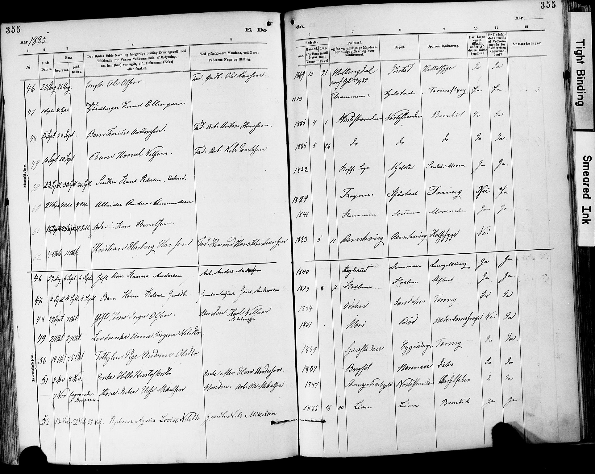 Lier kirkebøker, AV/SAKO-A-230/F/Fa/L0015: Parish register (official) no. I 15, 1883-1894, p. 355