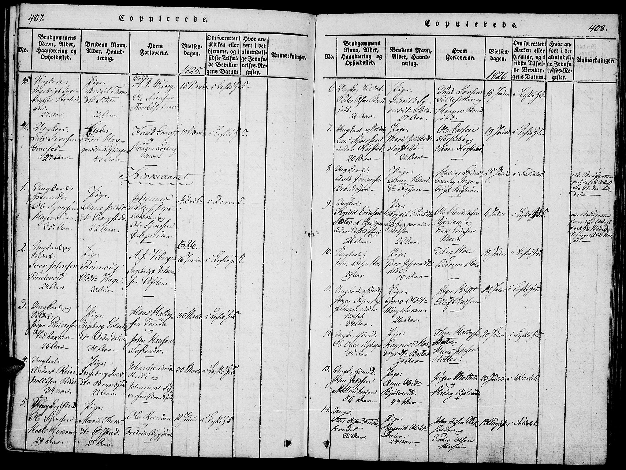 Lesja prestekontor, SAH/PREST-068/H/Ha/Haa/L0004: Parish register (official) no. 4, 1820-1829, p. 407-408