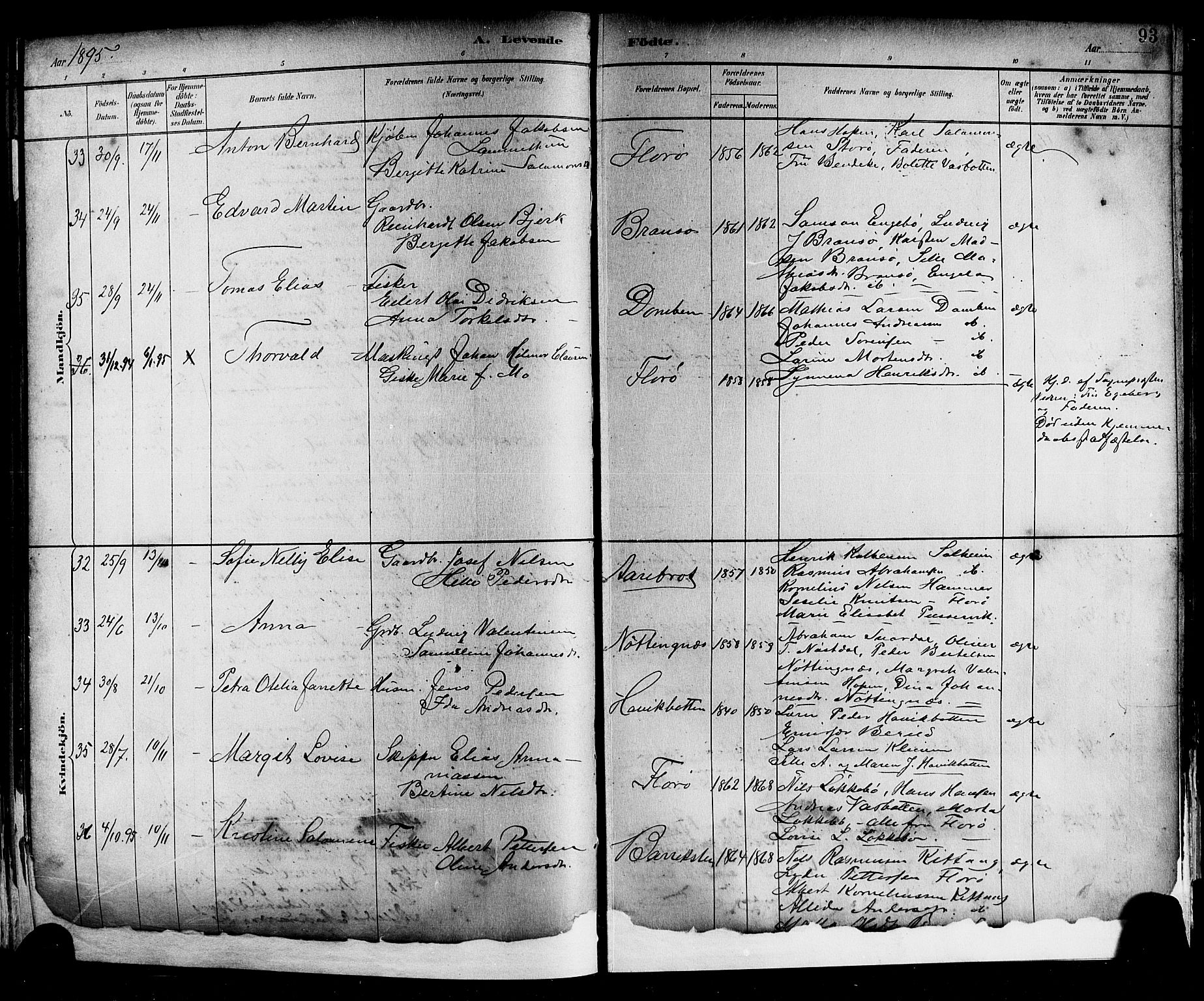 Kinn sokneprestembete, SAB/A-80801/H/Hab/Haba/L0002: Parish register (copy) no. A 2, 1882-1906, p. 93