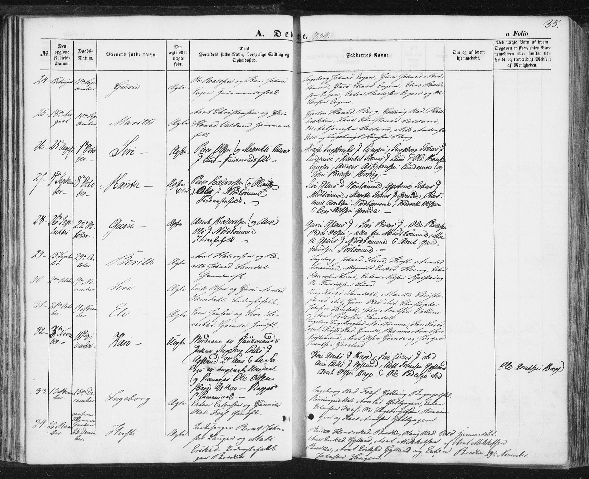 Ministerialprotokoller, klokkerbøker og fødselsregistre - Sør-Trøndelag, SAT/A-1456/692/L1103: Parish register (official) no. 692A03, 1849-1870, p. 35