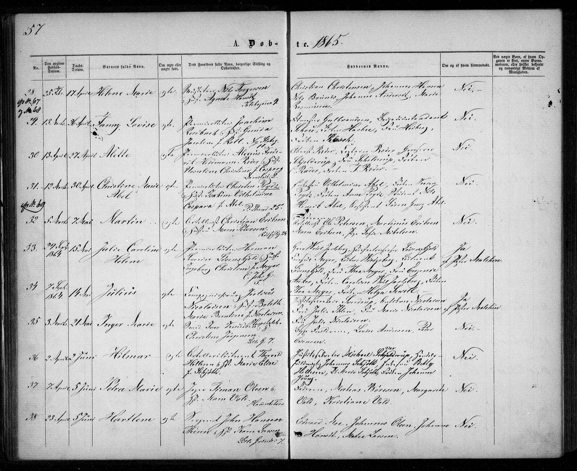 Garnisonsmenigheten Kirkebøker, SAO/A-10846/G/Ga/L0006: Parish register (copy) no. 6, 1860-1880, p. 57