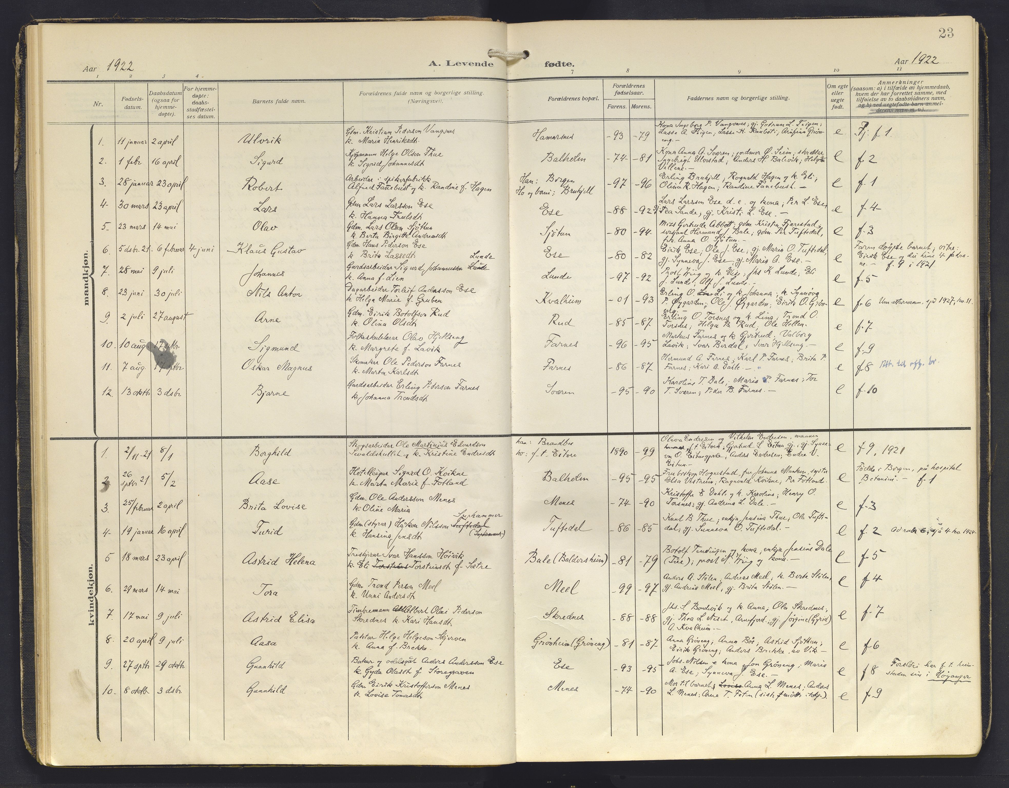 Balestrand sokneprestembete, AV/SAB-A-79601/H/Haa/Haab/L0002: Parish register (official) no. B 2, 1911-1932, p. 23