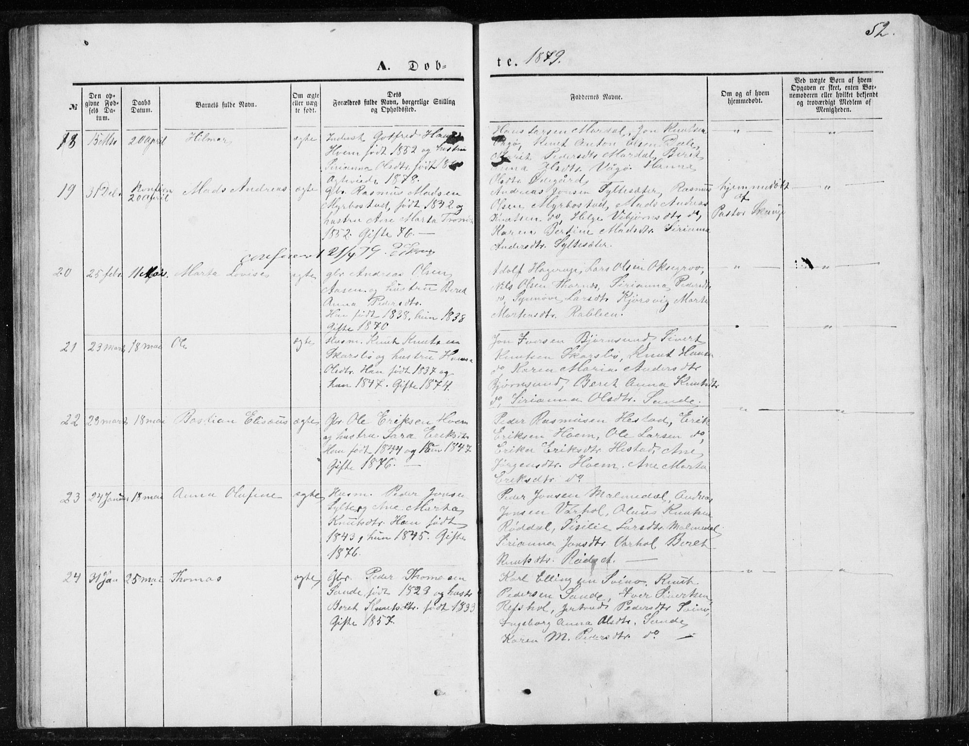 Ministerialprotokoller, klokkerbøker og fødselsregistre - Møre og Romsdal, AV/SAT-A-1454/565/L0754: Parish register (copy) no. 565C03, 1870-1896, p. 52