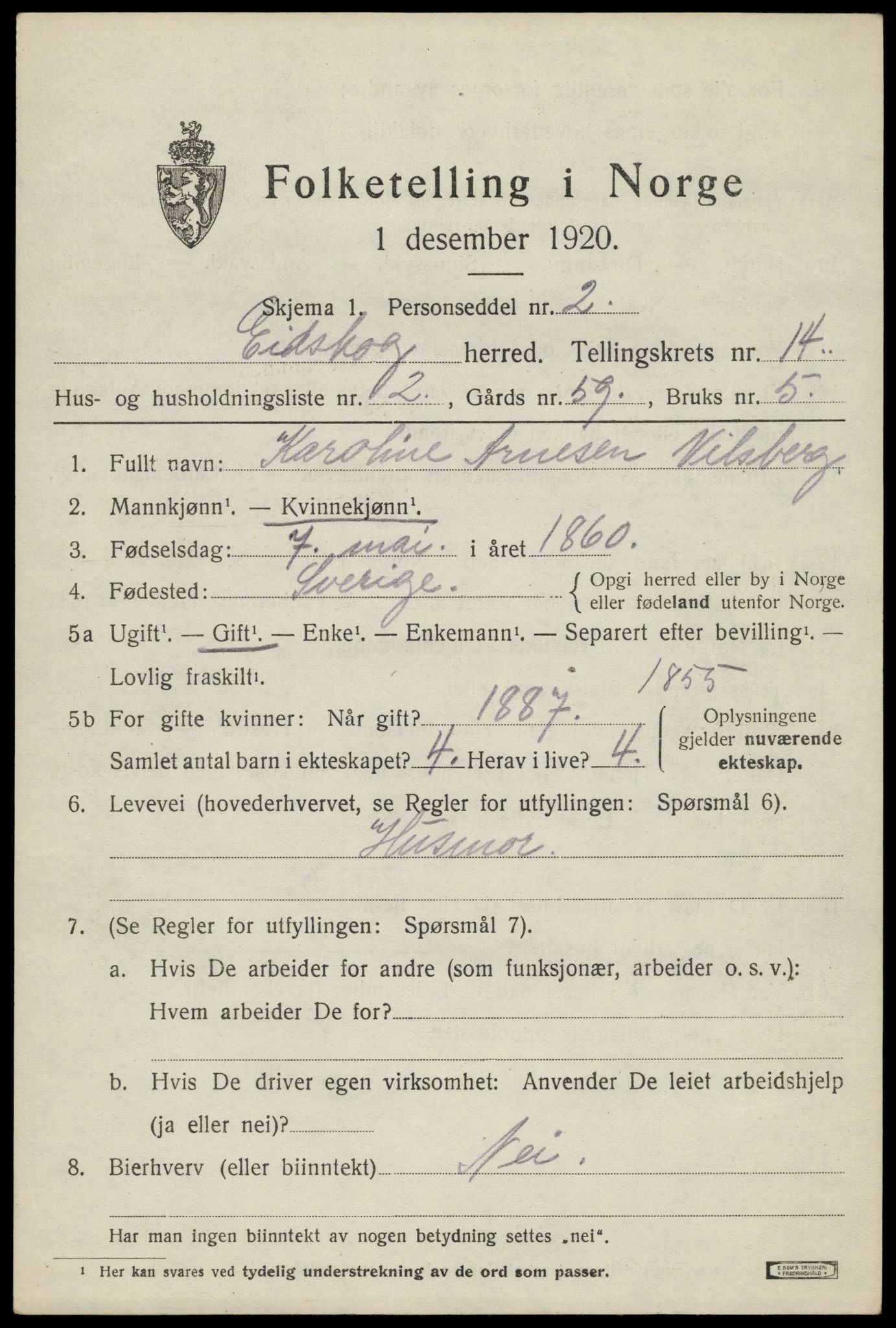 SAH, 1920 census for Eidskog, 1920, p. 13341