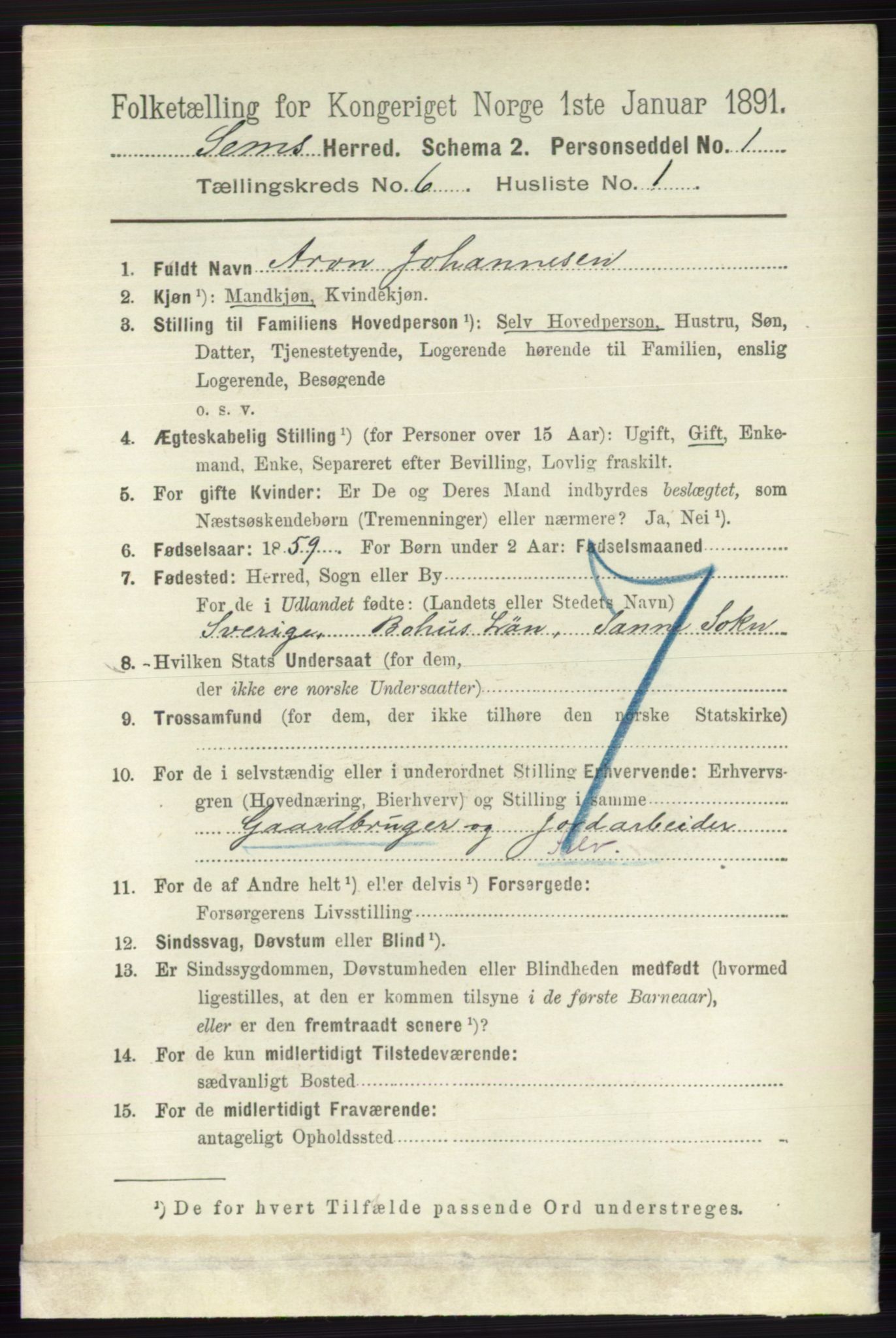 RA, 1891 census for 0721 Sem, 1891, p. 2628
