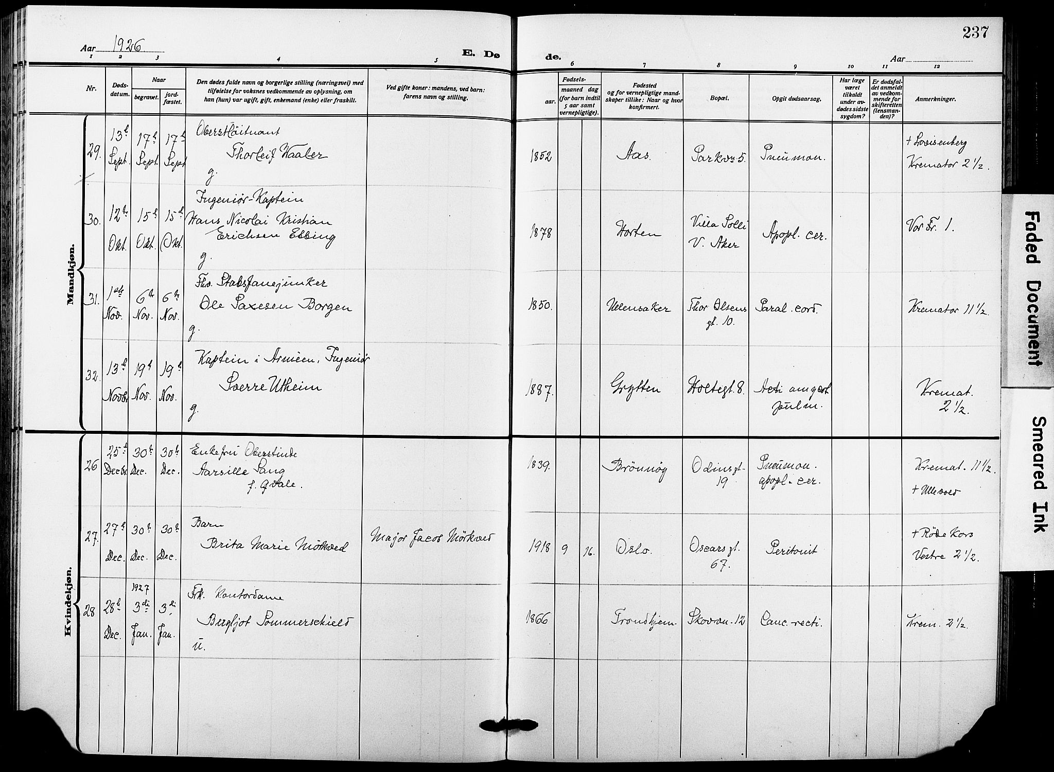 Garnisonsmenigheten Kirkebøker, AV/SAO-A-10846/F/Fa/L0016: Parish register (official) no. 16, 1922-1930, p. 237