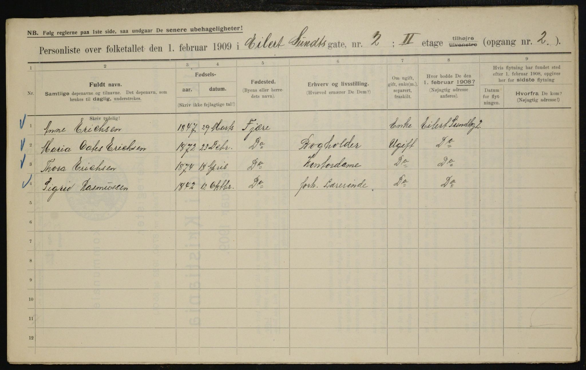 OBA, Municipal Census 1909 for Kristiania, 1909, p. 17109