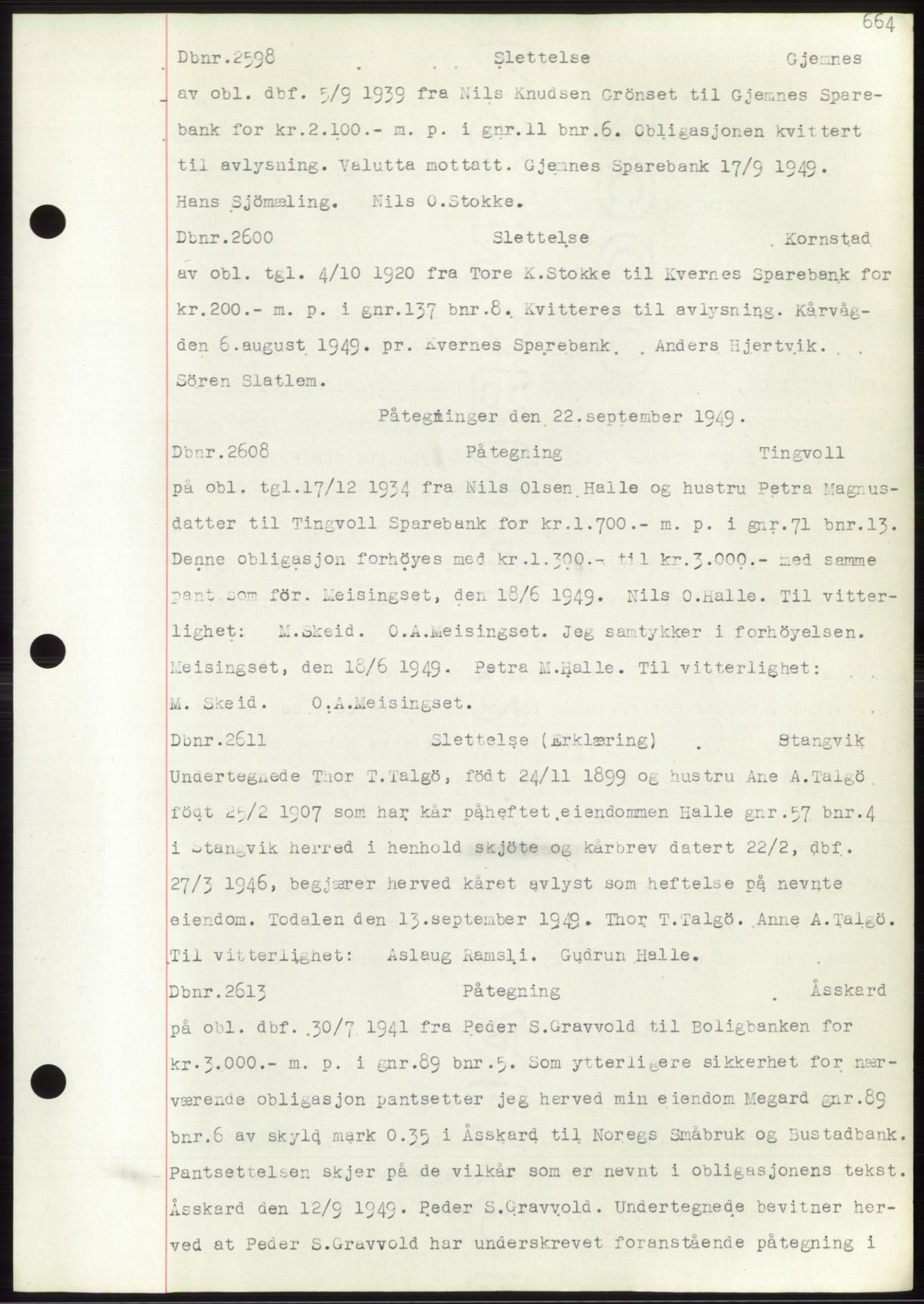 Nordmøre sorenskriveri, AV/SAT-A-4132/1/2/2Ca: Mortgage book no. C82b, 1946-1951, Diary no: : 2598/1949