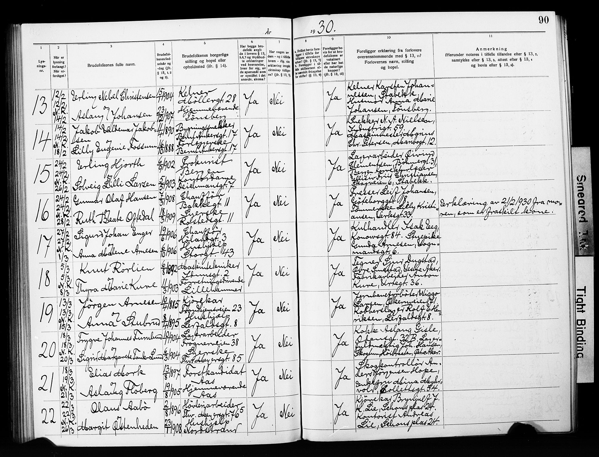 Jakob prestekontor Kirkebøker, AV/SAO-A-10850/H/Ha/L0003: Banns register no. 3, 1919-1931, p. 90