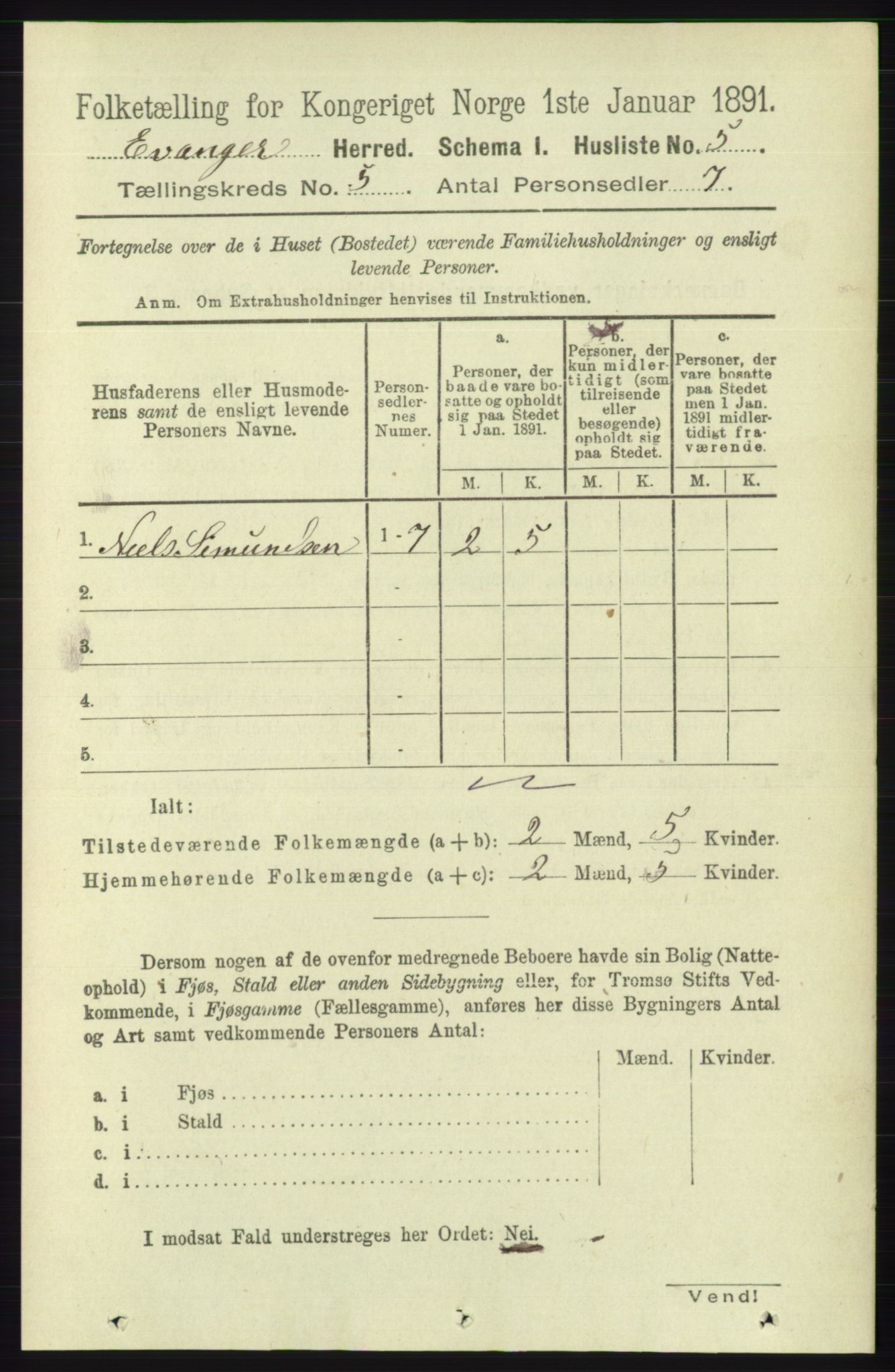 RA, 1891 census for 1237 Evanger, 1891, p. 1363