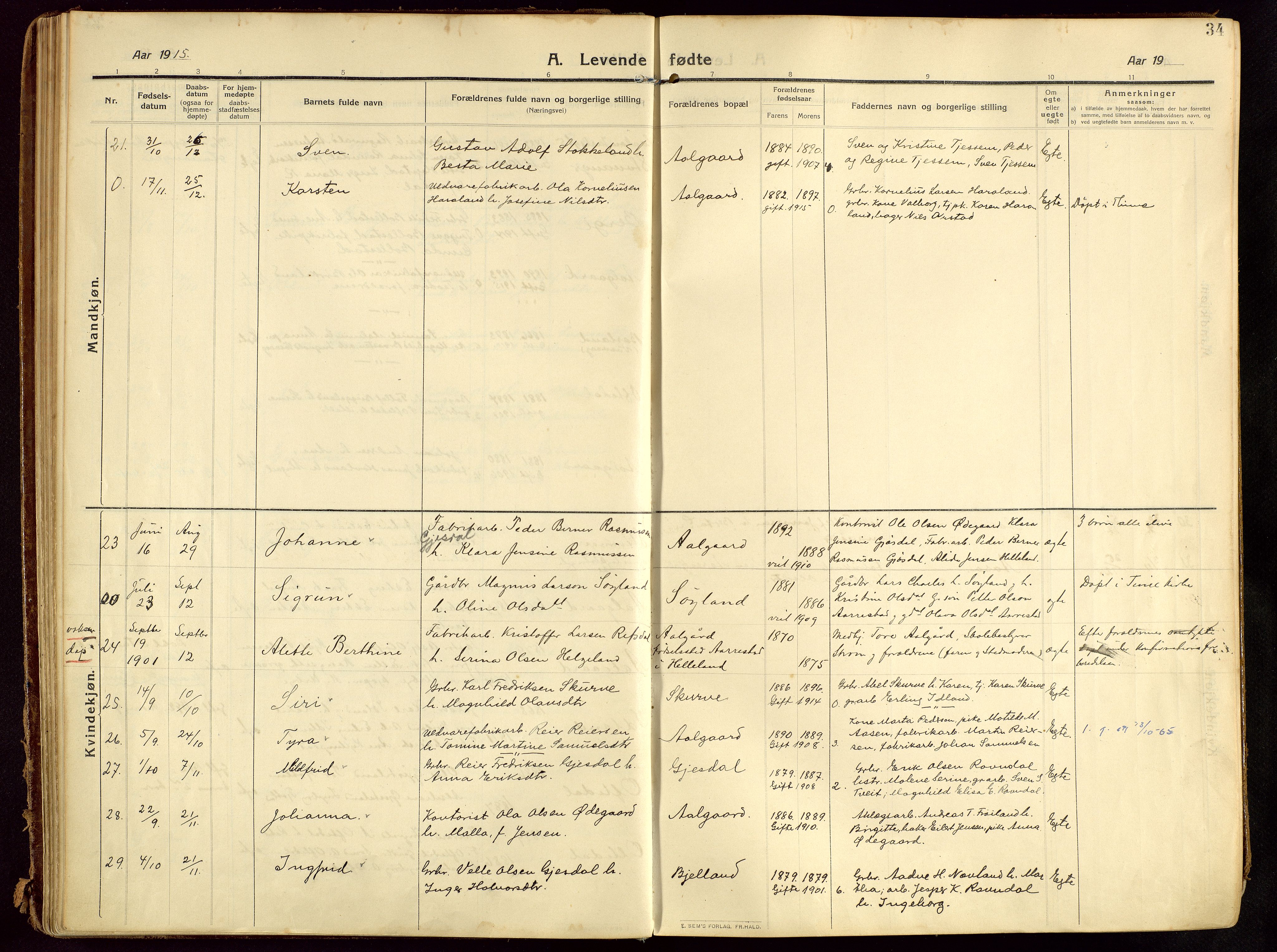 Lye sokneprestkontor, AV/SAST-A-101794/002/B/L0001: Parish register (official) no. A 13, 1910-1925, p. 34