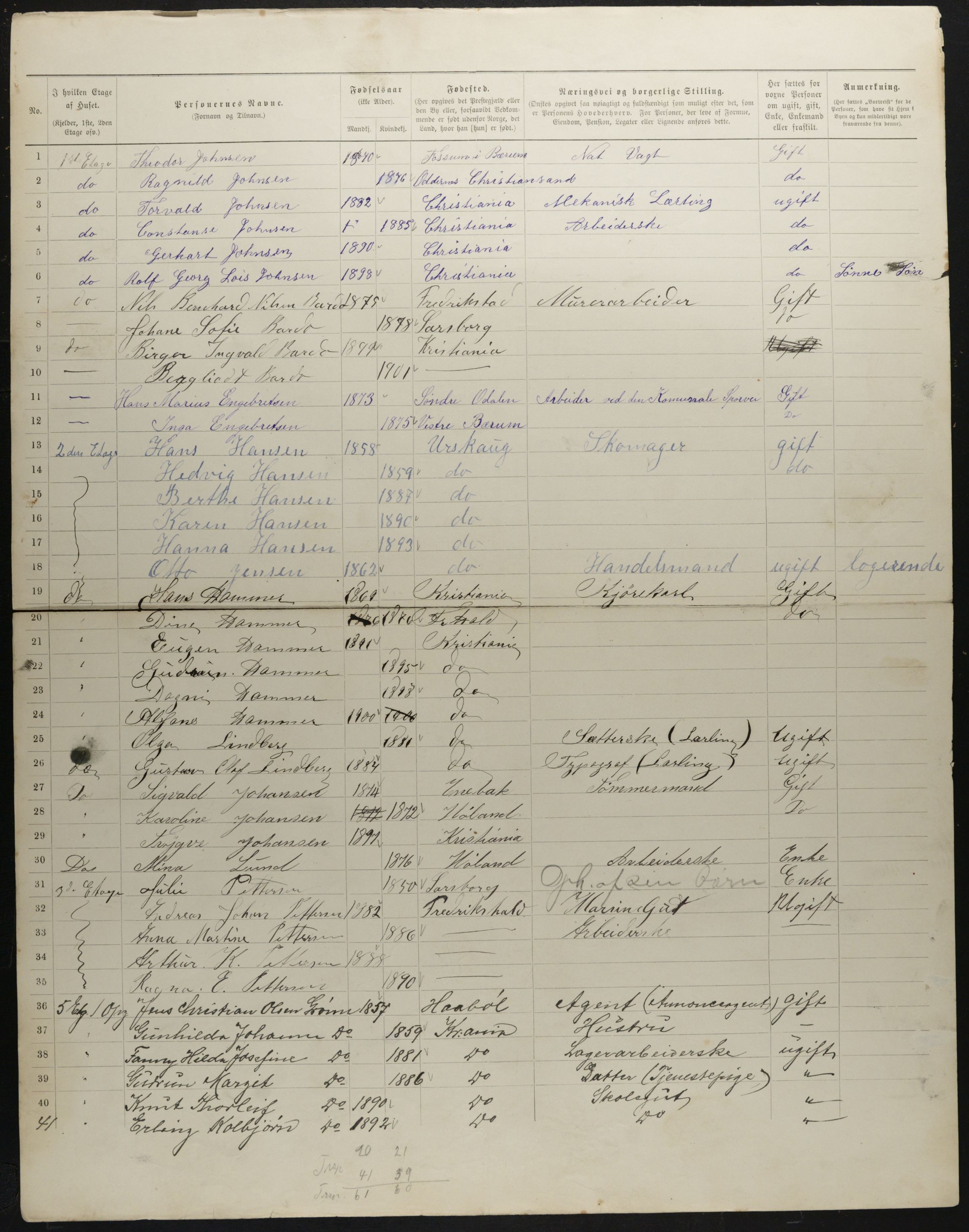 OBA, Municipal Census 1901 for Kristiania, 1901, p. 2073