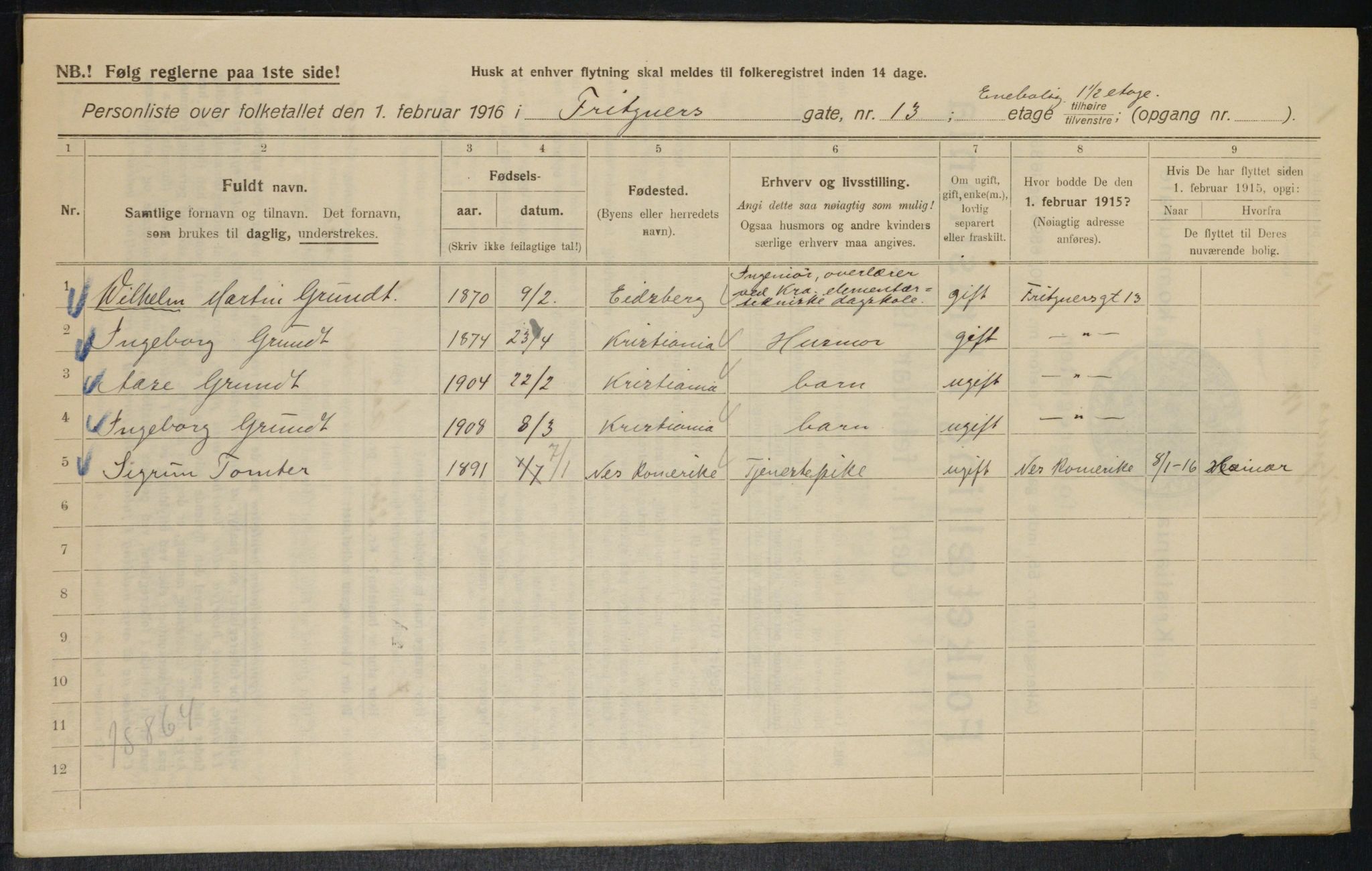 OBA, Municipal Census 1916 for Kristiania, 1916, p. 27640