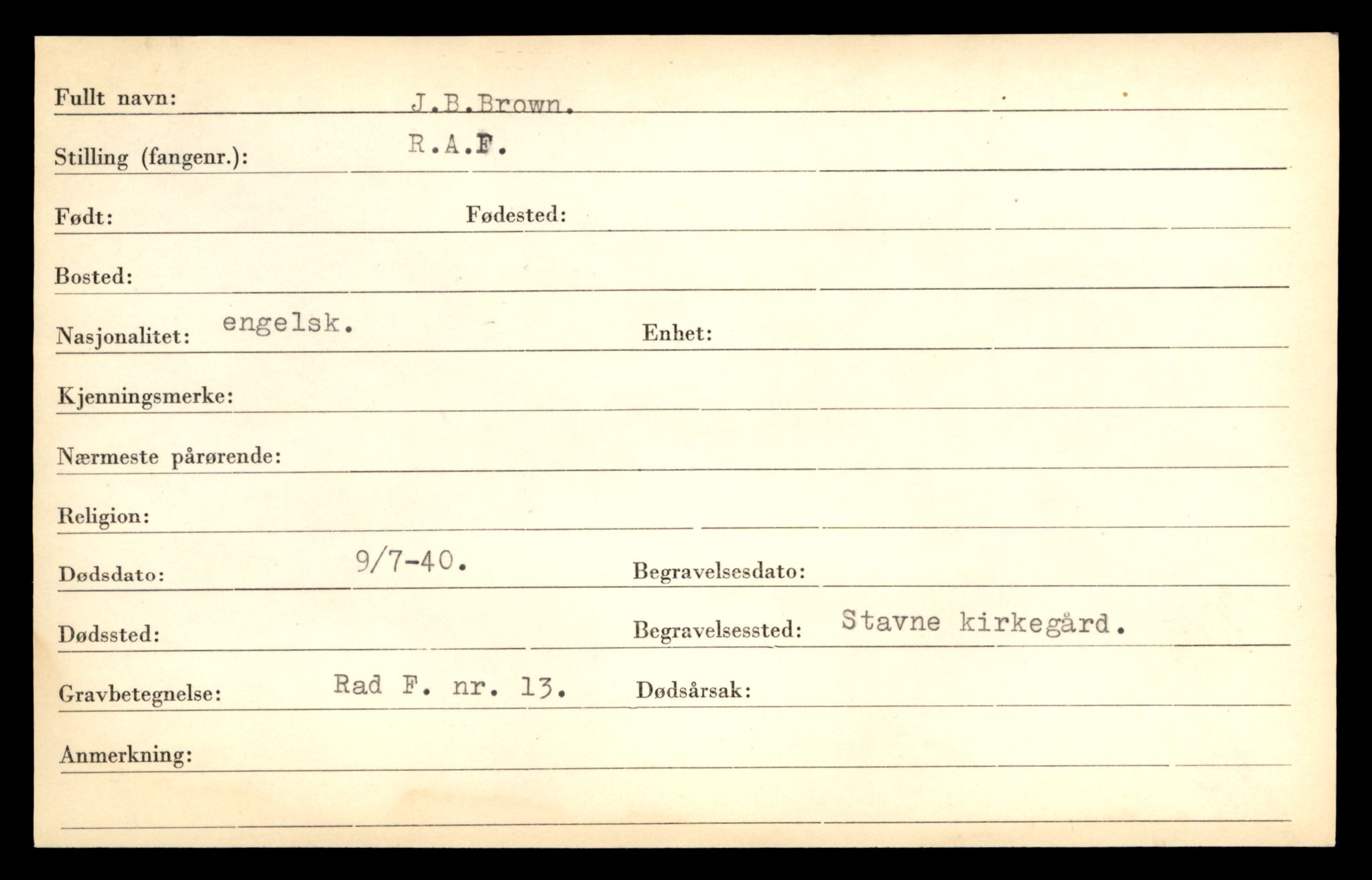 Distriktskontoret for krigsgraver, AV/SAT-A-5030/E/L0005: Kasett/kartotek over falne Britiske og tyske solater, samt andre nasjoners krigsgraver, 1945, p. 1945