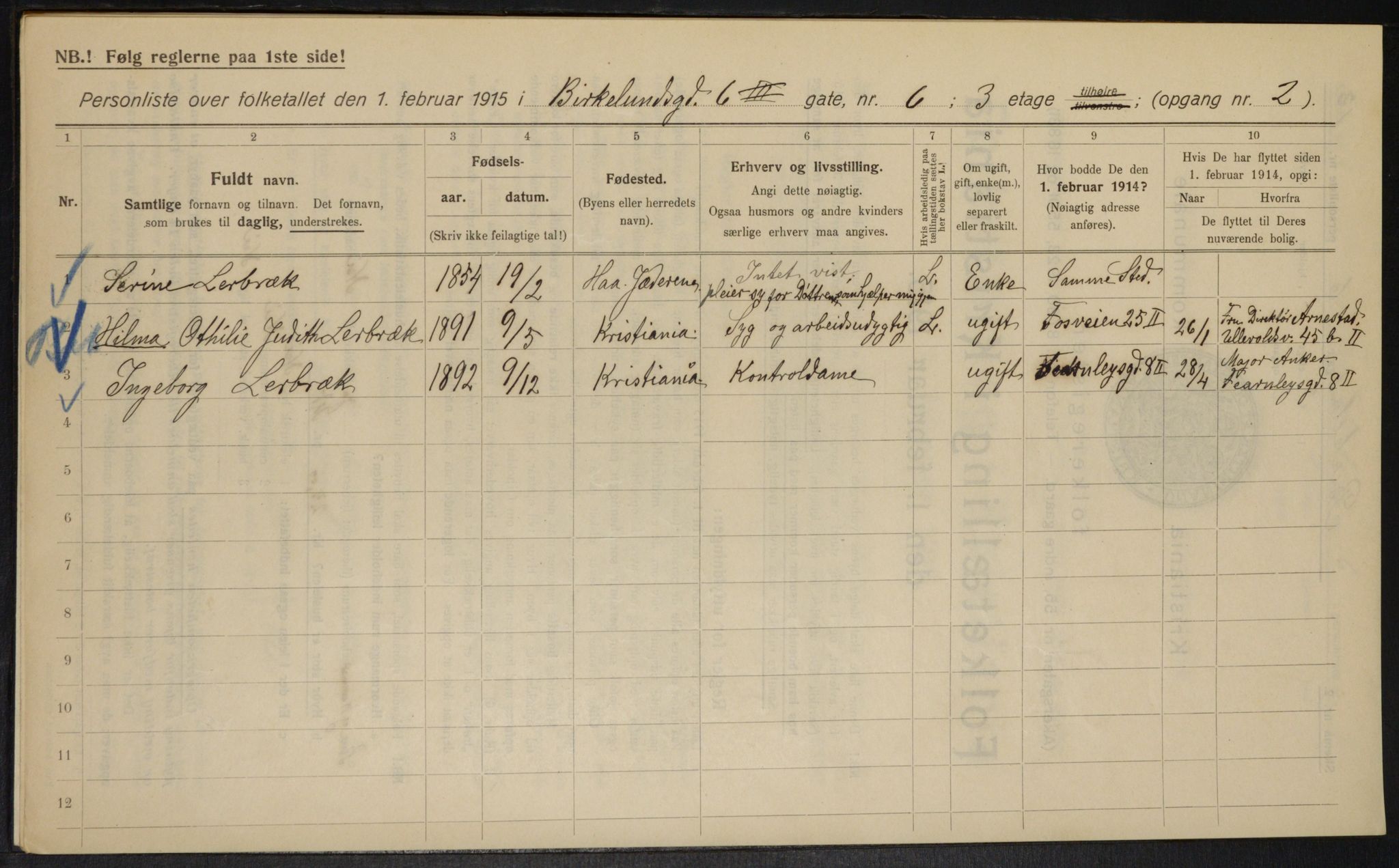 OBA, Municipal Census 1915 for Kristiania, 1915, p. 5208