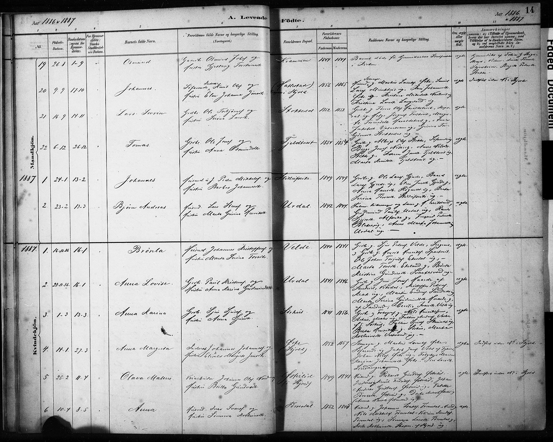 Skjold sokneprestkontor, AV/SAST-A-101847/H/Ha/Haa/L0009: Parish register (official) no. A 9, 1882-1898, p. 14