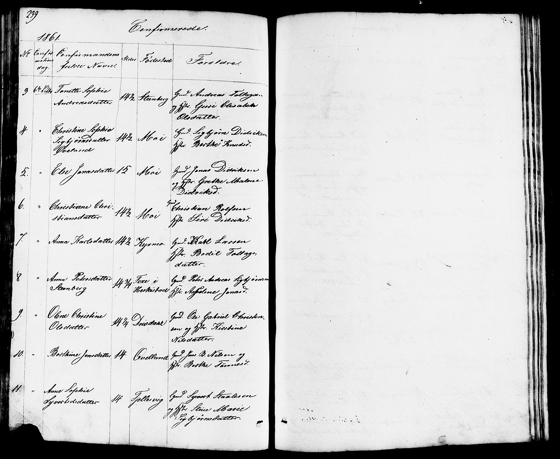 Lund sokneprestkontor, SAST/A-101809/S07/L0003: Parish register (copy) no. B 3, 1848-1885, p. 239