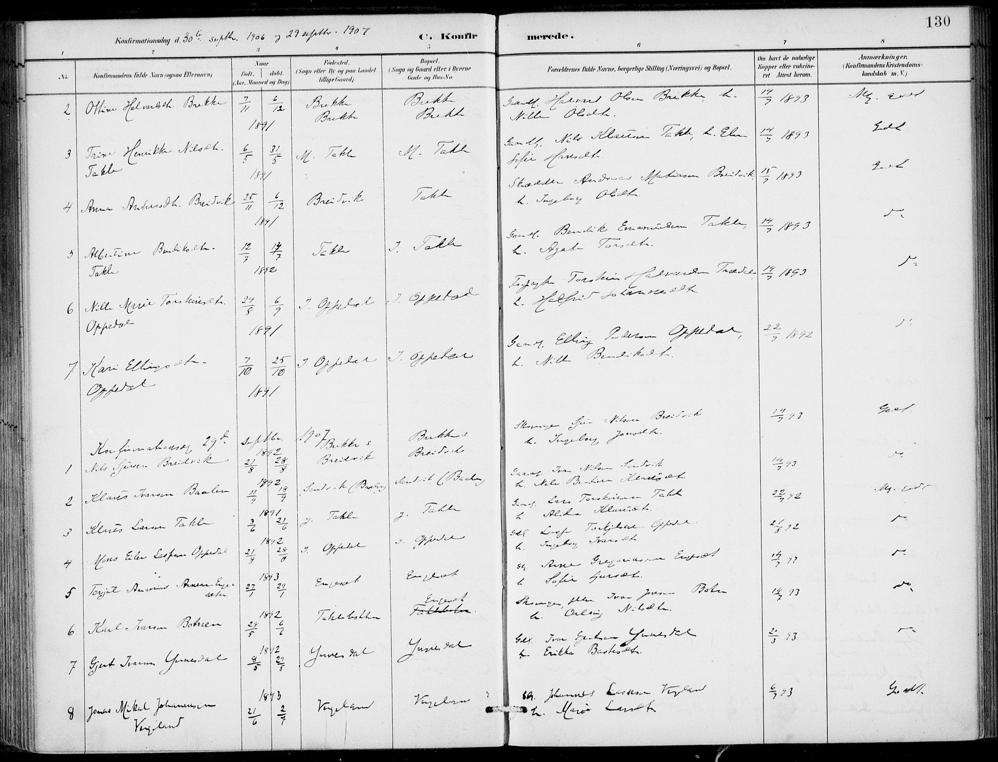 Gulen sokneprestembete, AV/SAB-A-80201/H/Haa/Haac/L0002: Parish register (official) no. C  2, 1882-1914, p. 130