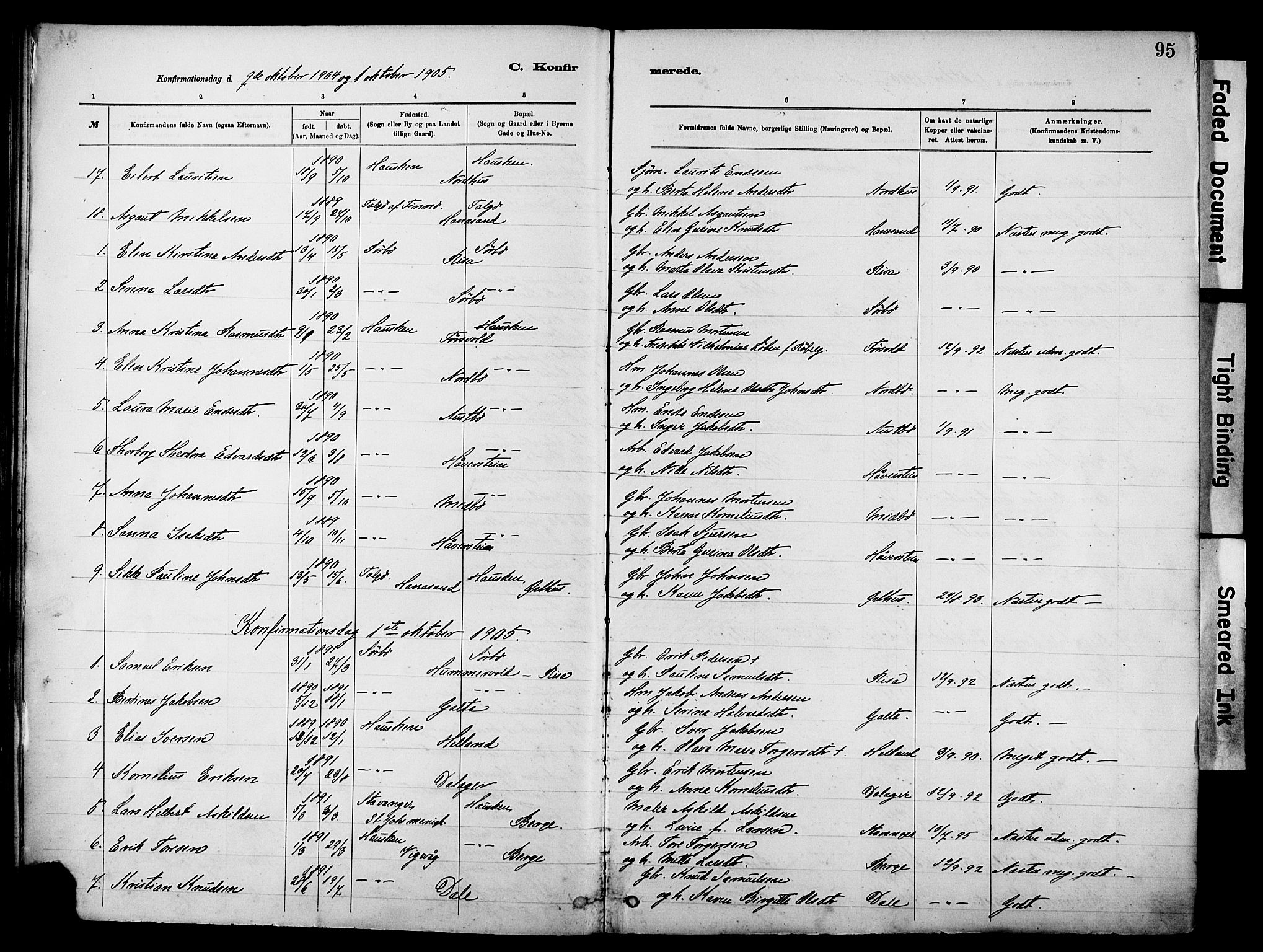 Rennesøy sokneprestkontor, SAST/A -101827/H/Ha/Haa/L0012: Parish register (official) no. A 13, 1885-1917, p. 95