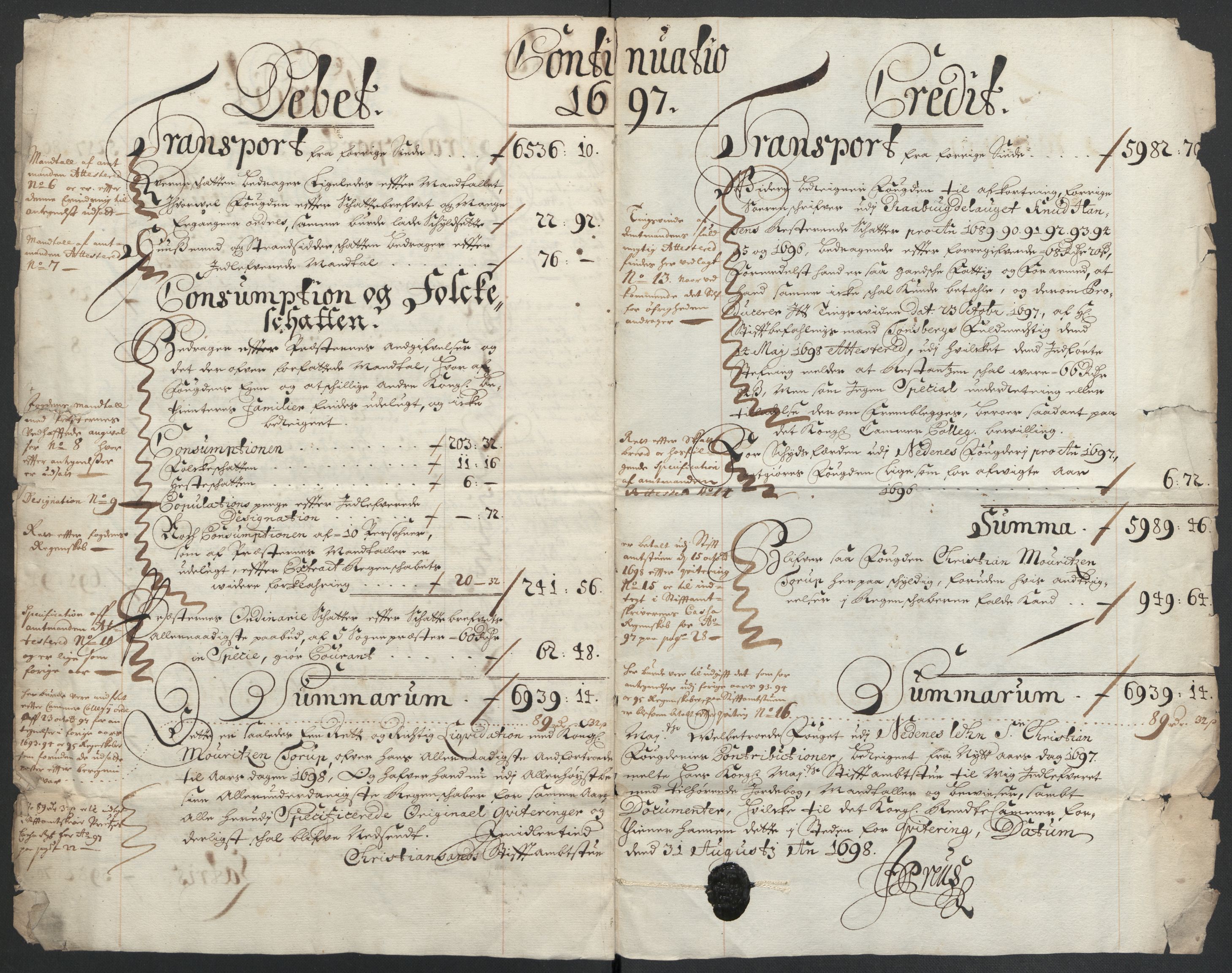 Rentekammeret inntil 1814, Reviderte regnskaper, Fogderegnskap, AV/RA-EA-4092/R39/L2313: Fogderegnskap Nedenes, 1696-1697, p. 121