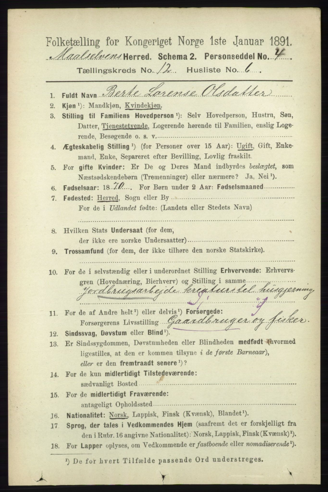 RA, 1891 census for 1924 Målselv, 1891, p. 3830