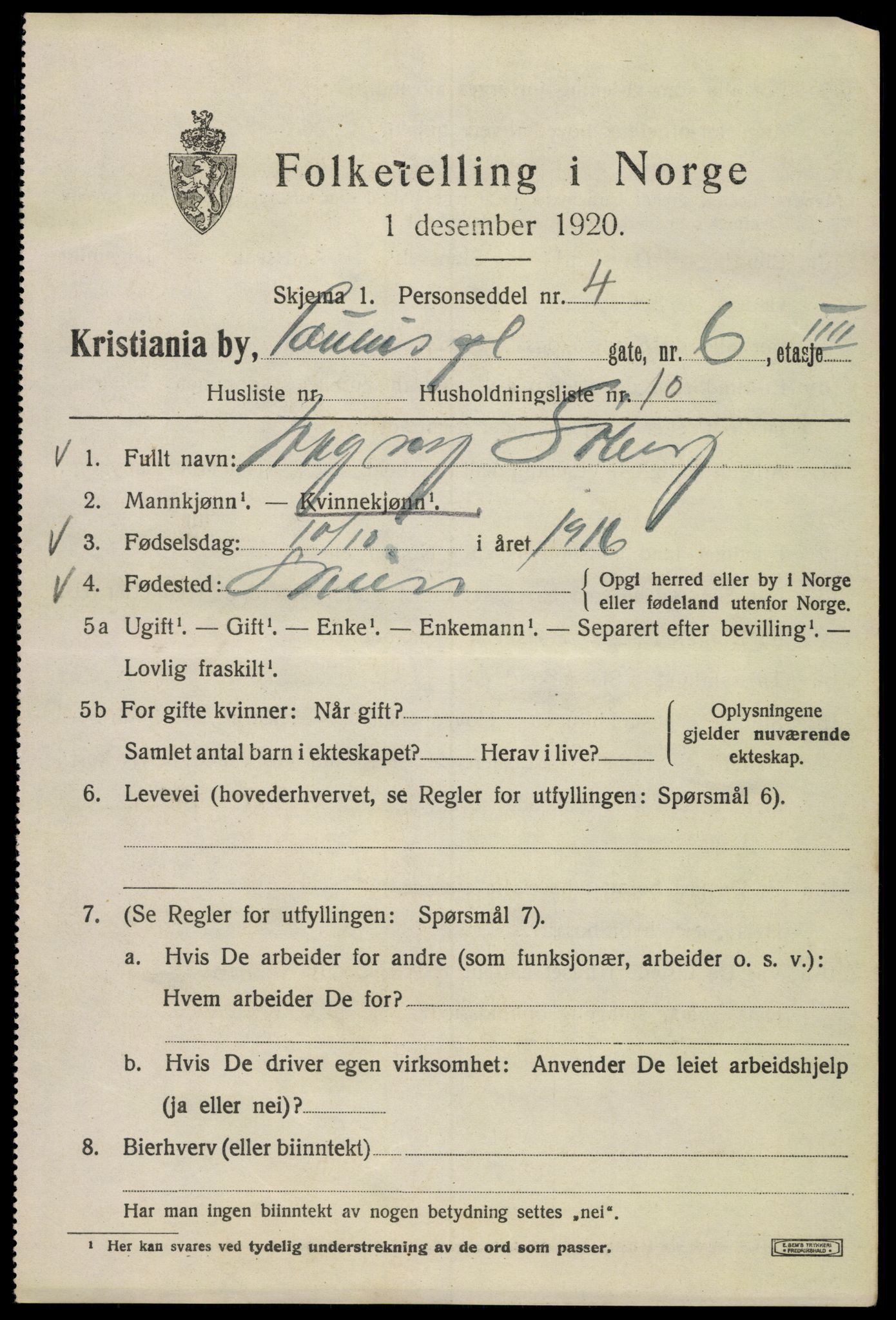 SAO, 1920 census for Kristiania, 1920, p. 446555