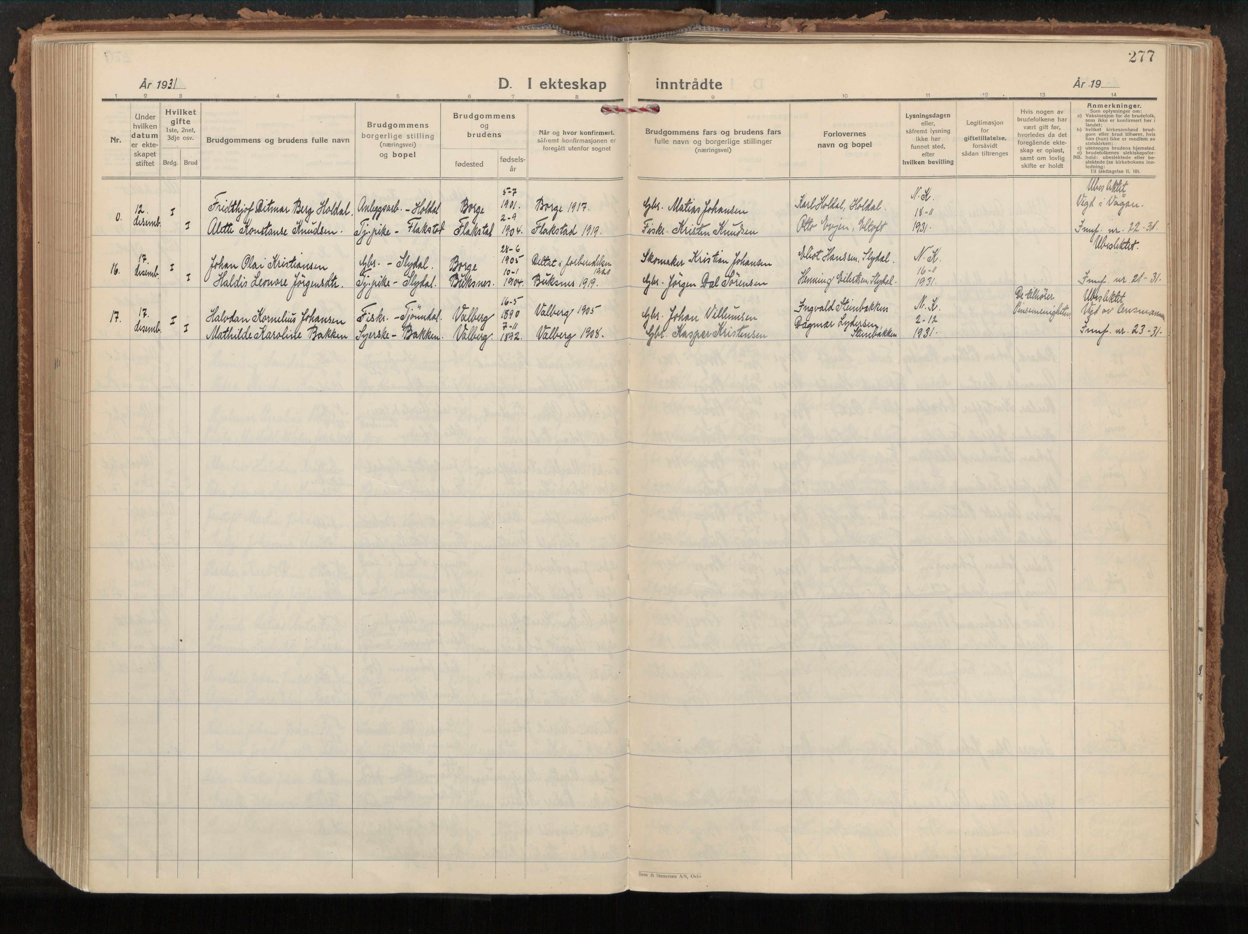 Ministerialprotokoller, klokkerbøker og fødselsregistre - Nordland, AV/SAT-A-1459/880/L1137: Parish register (official) no. 880A11, 1927-1944, p. 277