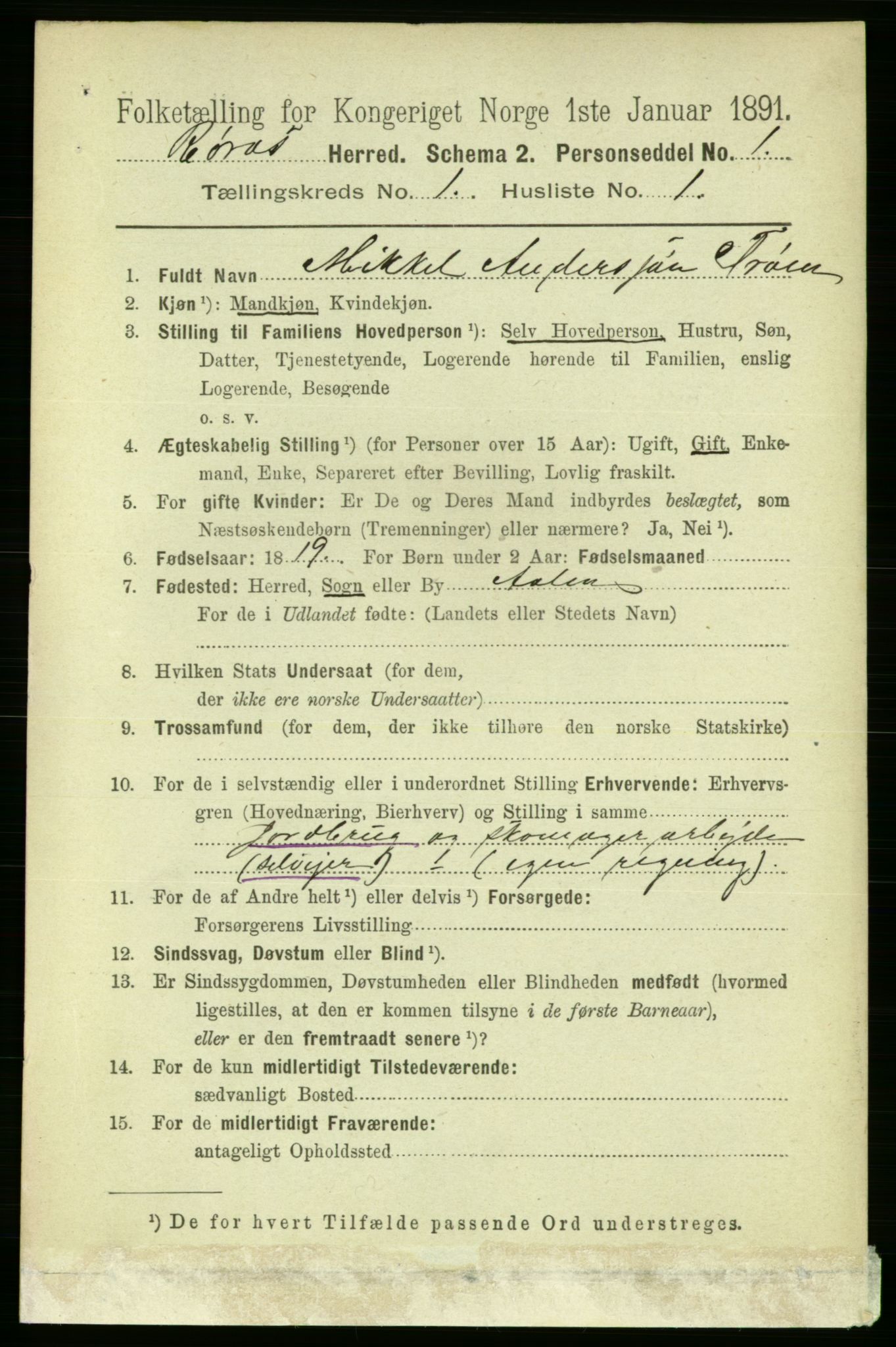 RA, 1891 census for 1640 Røros, 1891, p. 68