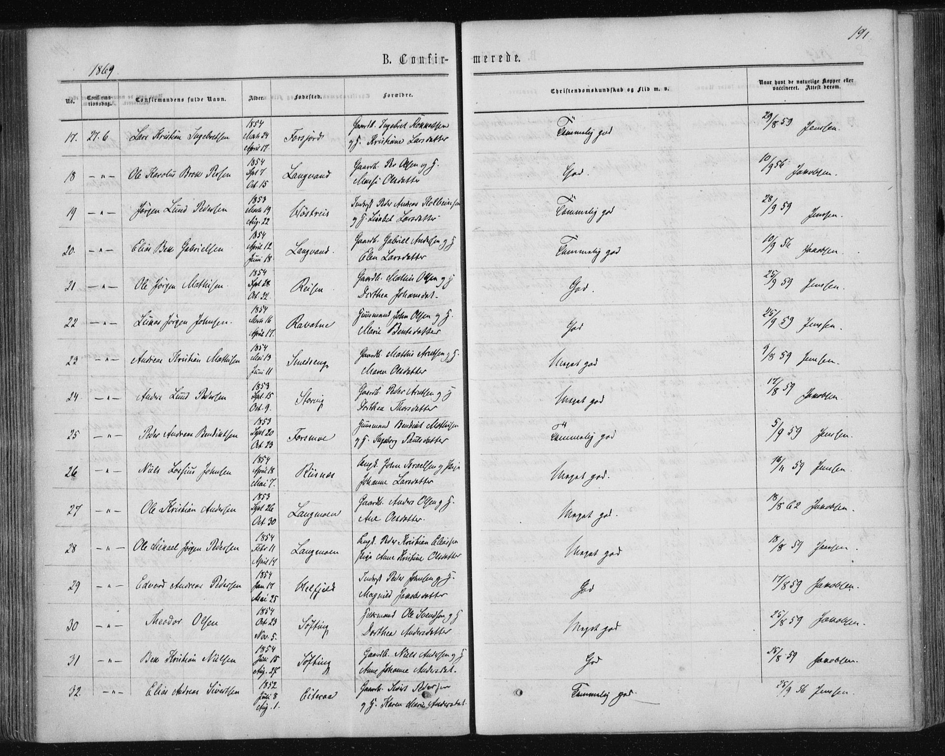 Ministerialprotokoller, klokkerbøker og fødselsregistre - Nordland, SAT/A-1459/820/L0294: Parish register (official) no. 820A15, 1866-1879, p. 191